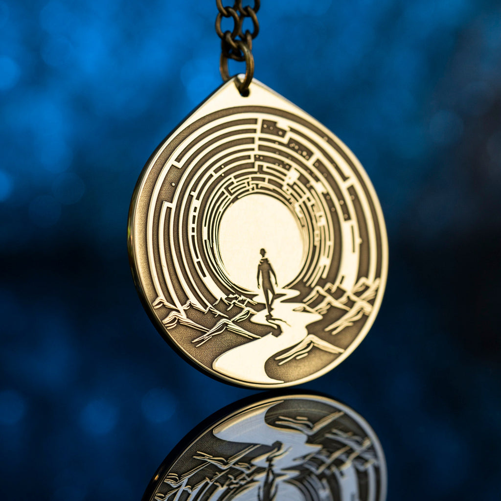 Labyrinth of Life Brass Amulet Pendant: Kabbalah Occult Talisman
