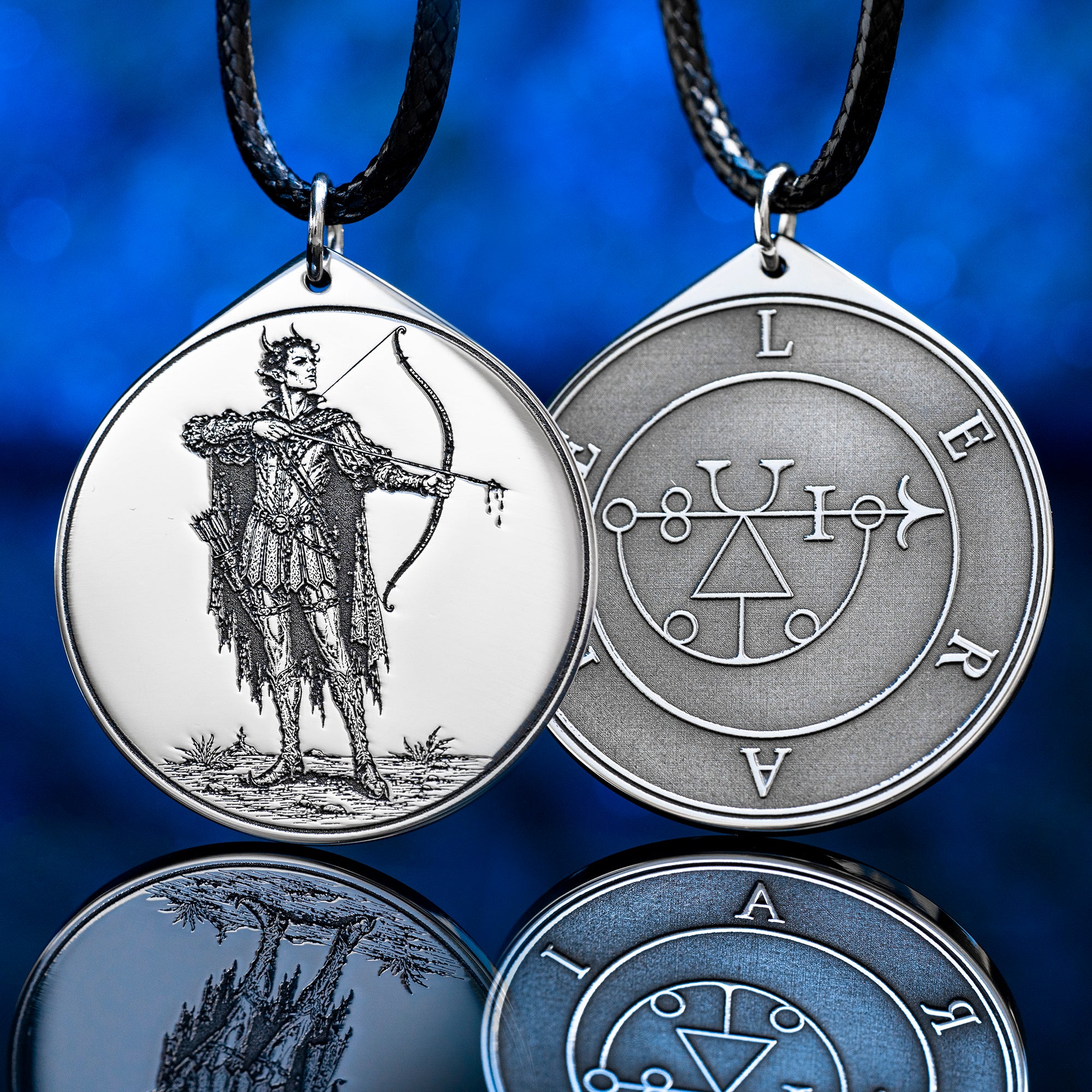 Leraie seal pendant with engraved Ars Goetia sigil associated with battles, contests, and arrow wounds