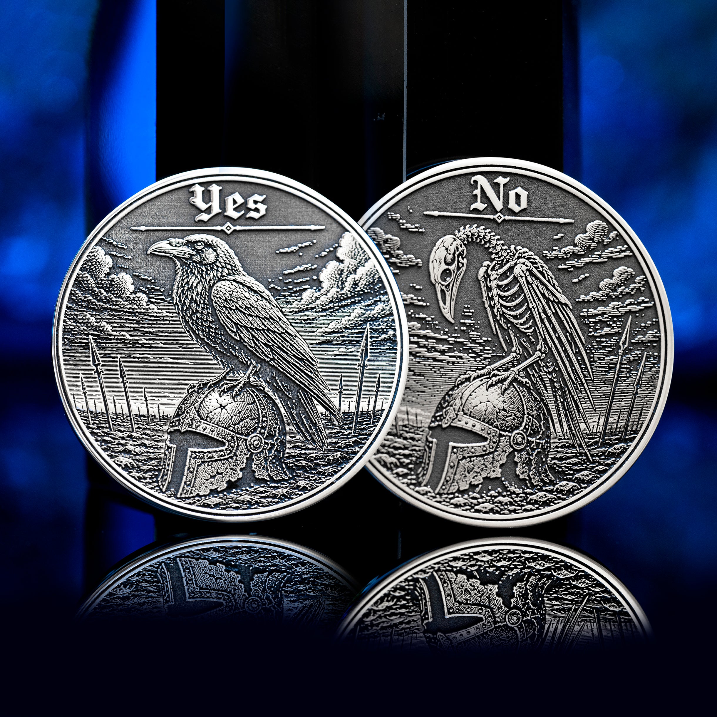 Raven Decision Coin: Yes No Oracle Flip Token, War Fate Talisman Medallion