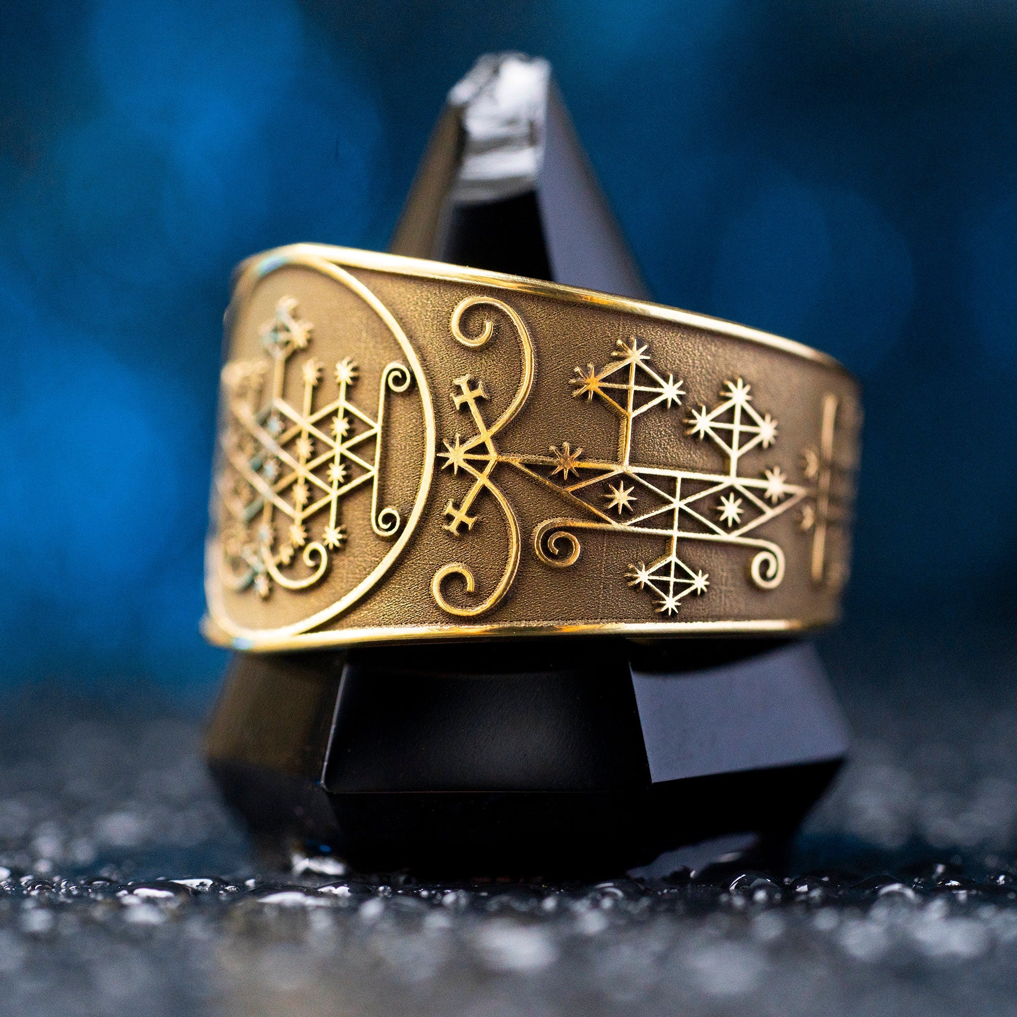 Ogoun Brass Ring: Yoruba Vodou Veve Amulet