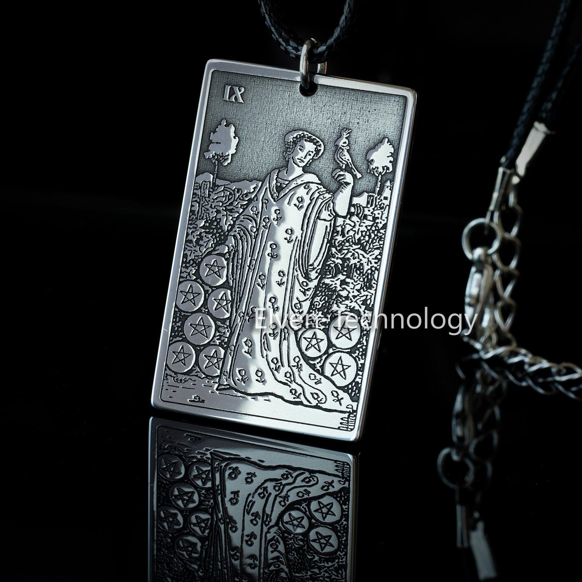 Nine of Pentacles Tarot Card Pendant: Major Arcana Occult Amulet