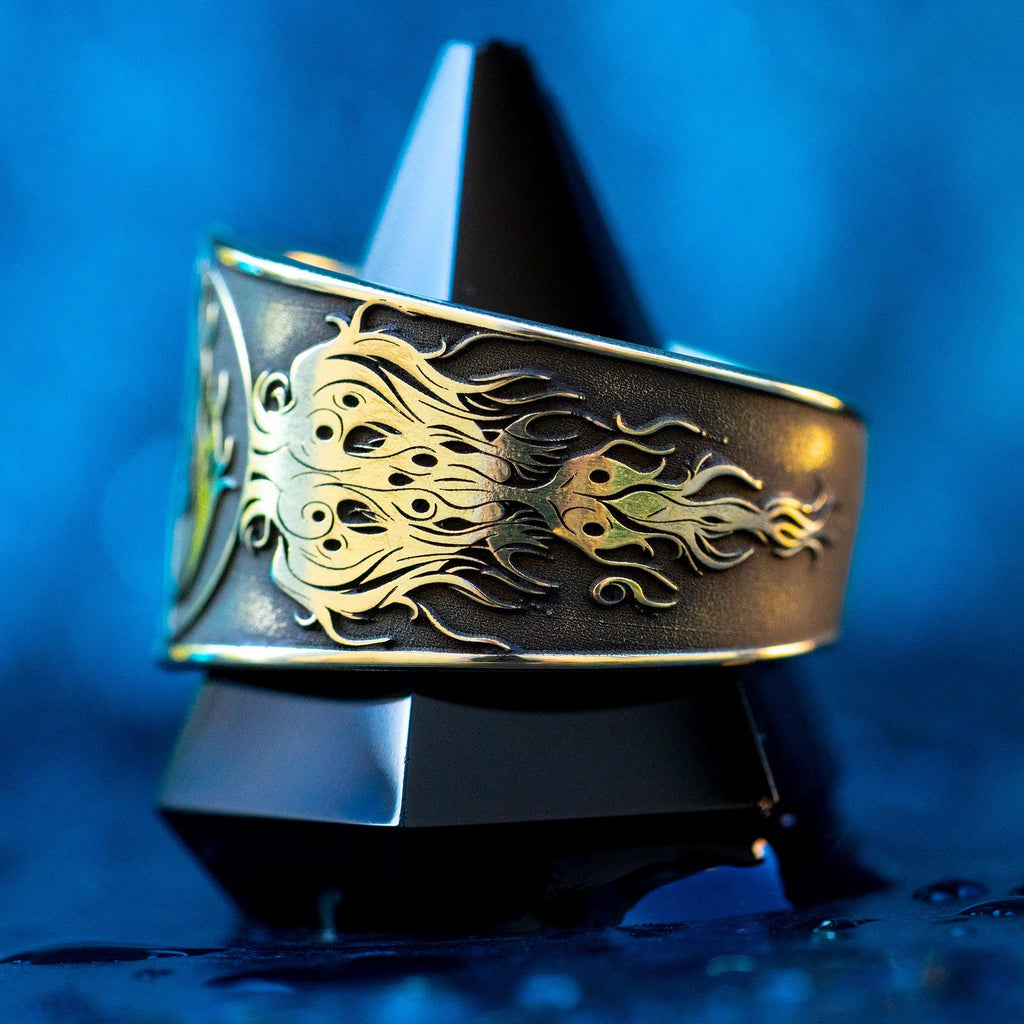 Alchemical Fire Symbol Brass Ring: Wiccan Esoteric Jewelry