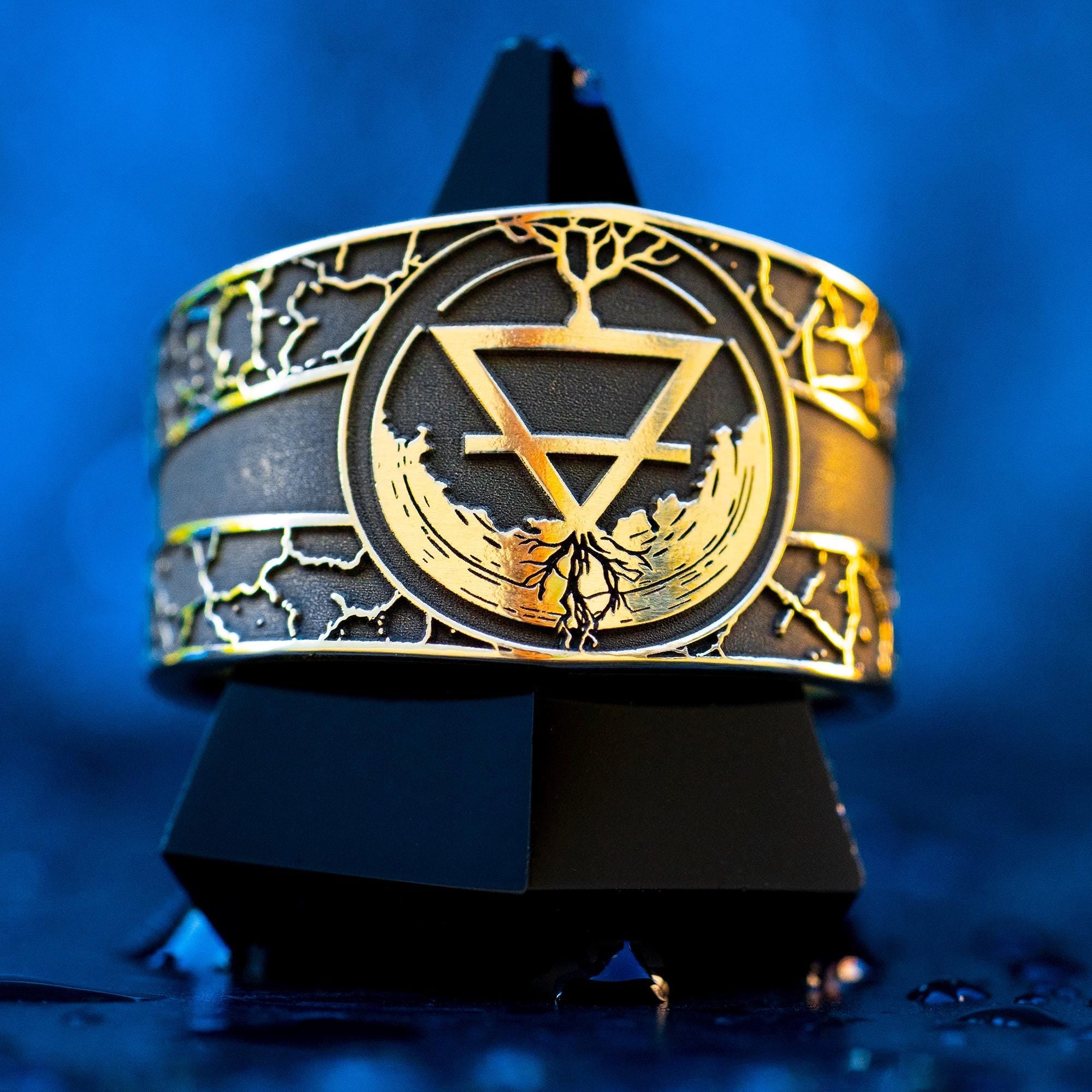 Alchemical Earth Symbol Brass Ring: Wiccan Esoteric Jewelry