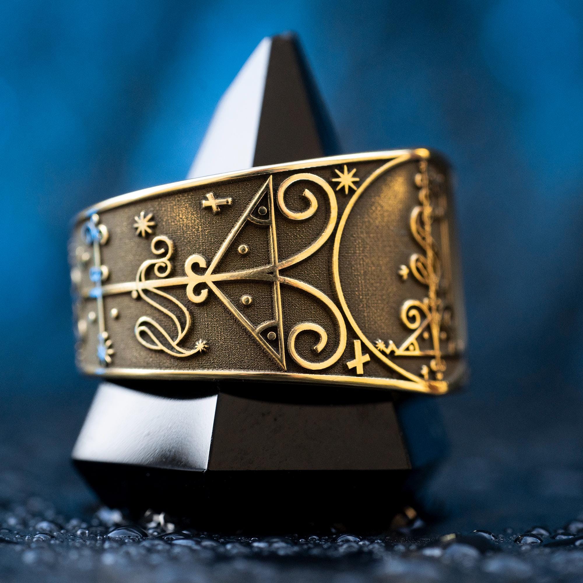 Papa Loko Ring: Vodou Veve Seal Amulet, Adjustable Brass