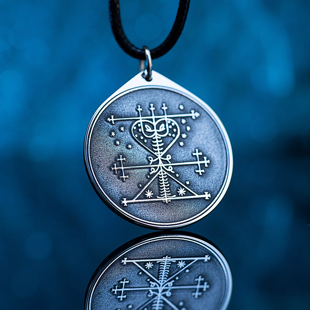 Maman Brigitte Veve Pendant: Vodou Goddess Amulet, Stainless Steel
