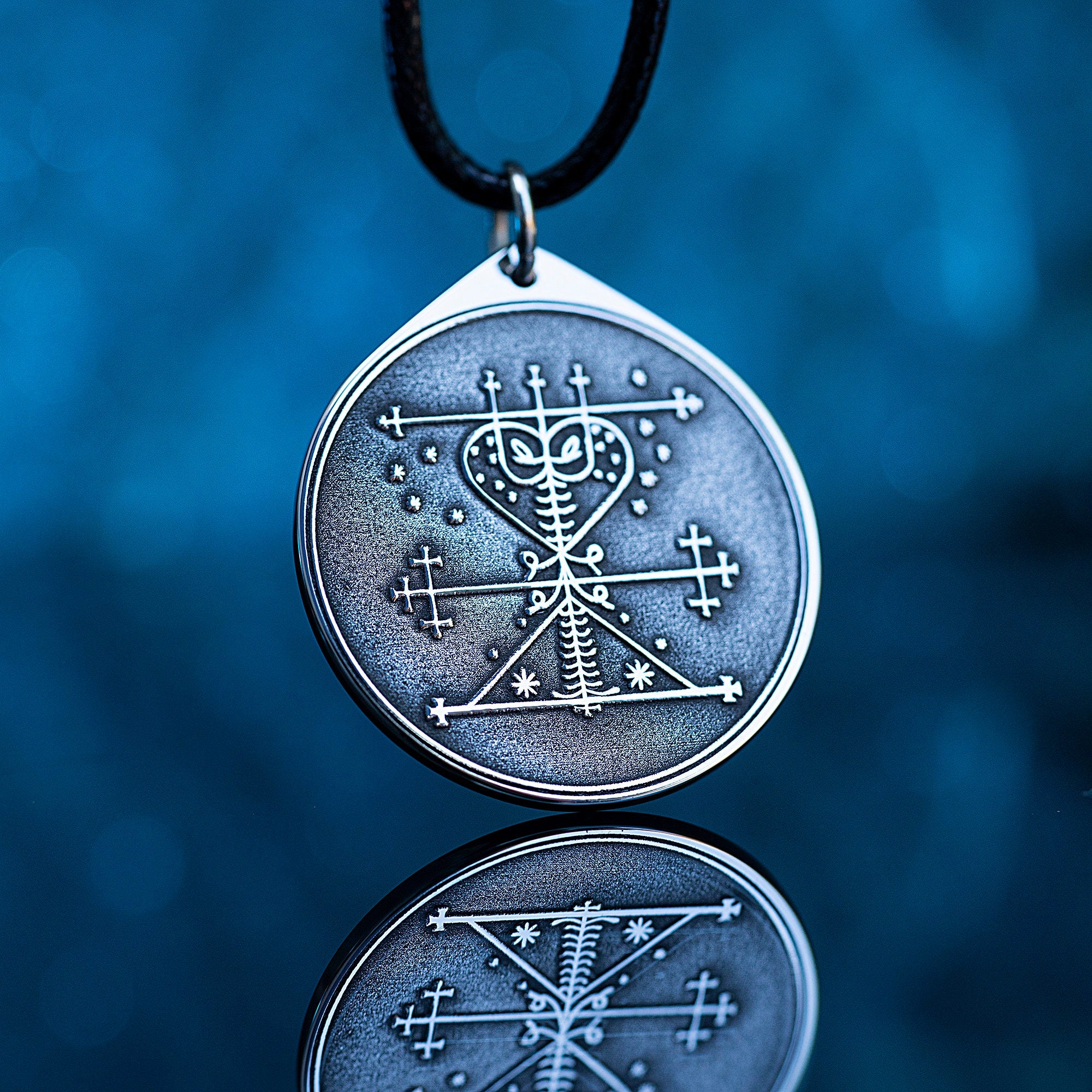 Maman Brigitte Veve Pendant: Vodou Goddess Amulet, Stainless Steel