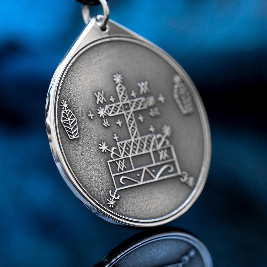 Baron Samedi Veve Amulet Pendant: Vodou Loa Seal, Stainless Steel