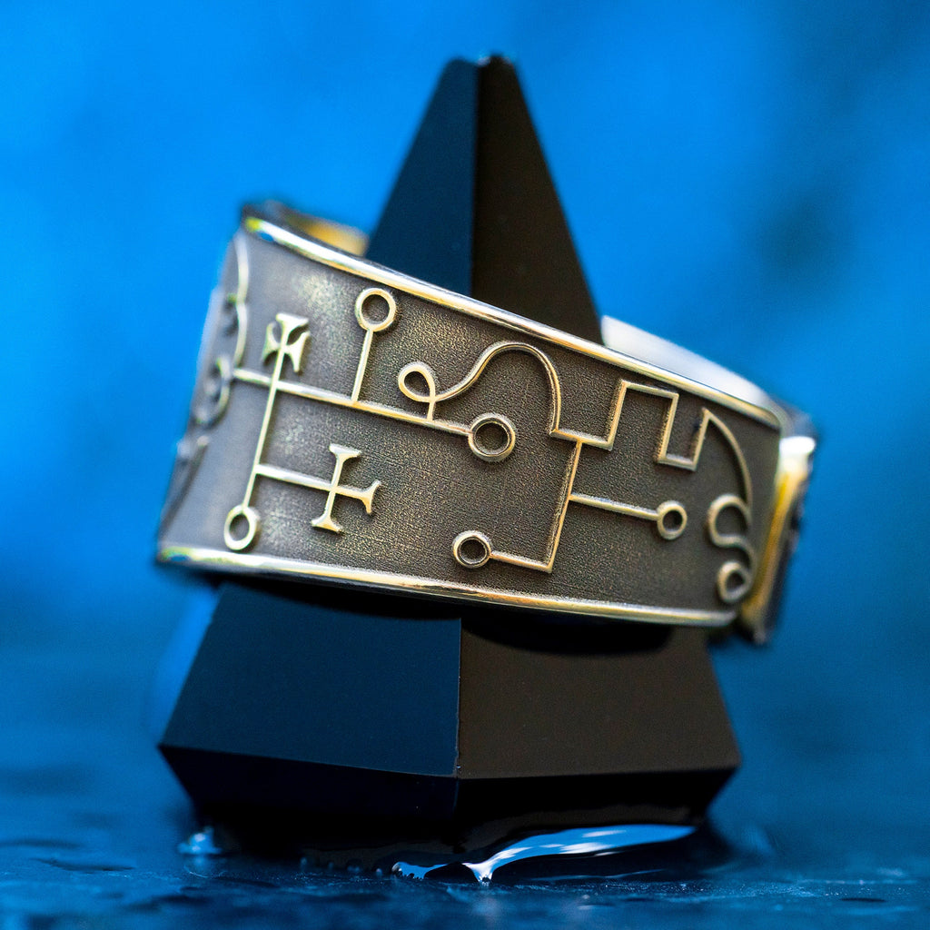 Stolas Ring: Brass Key of Solomon Seal, Occult Kabbalah Jewelry