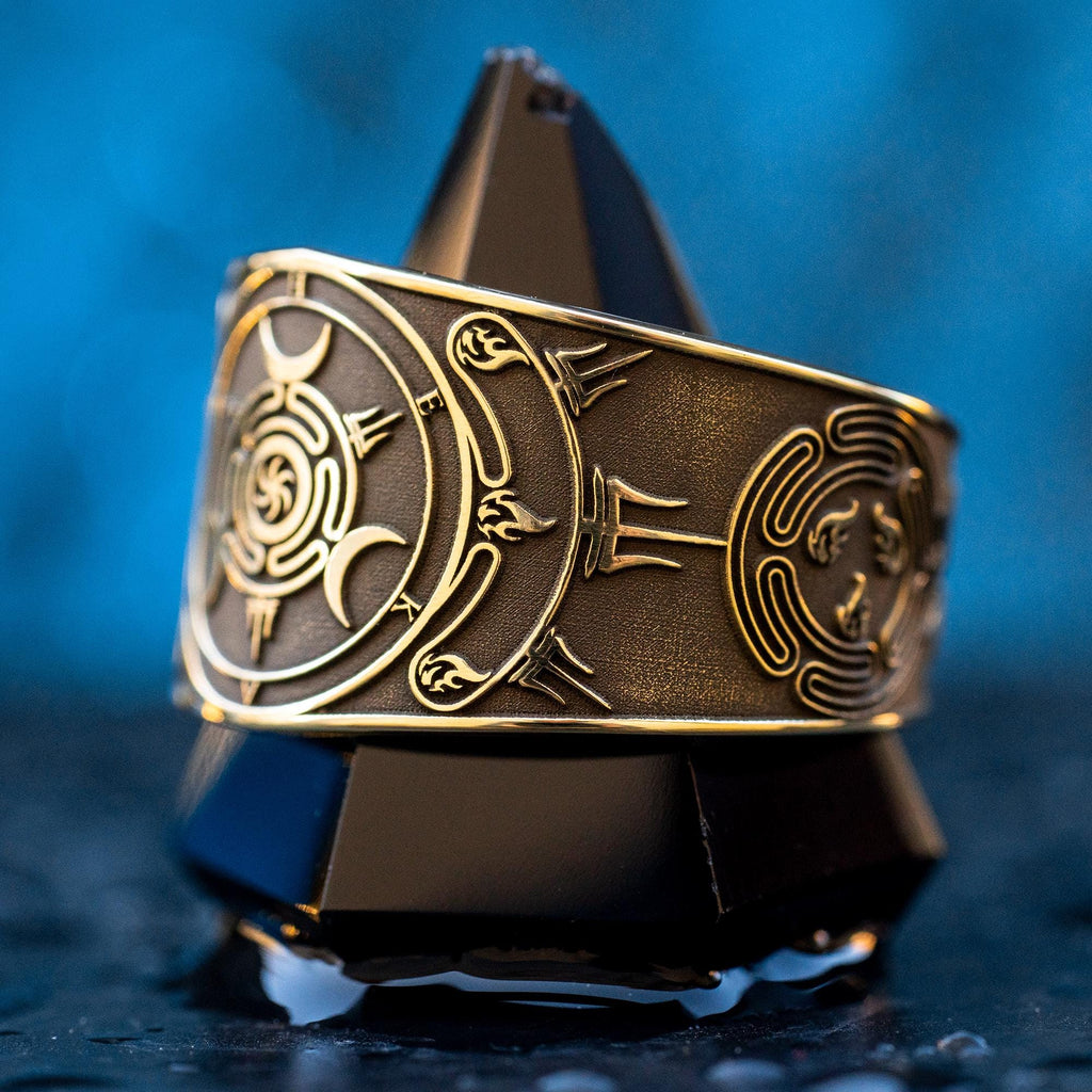 Hecate Wheel Ring: Triple Moon Goddess, Pagan Witchcraft Talisman
