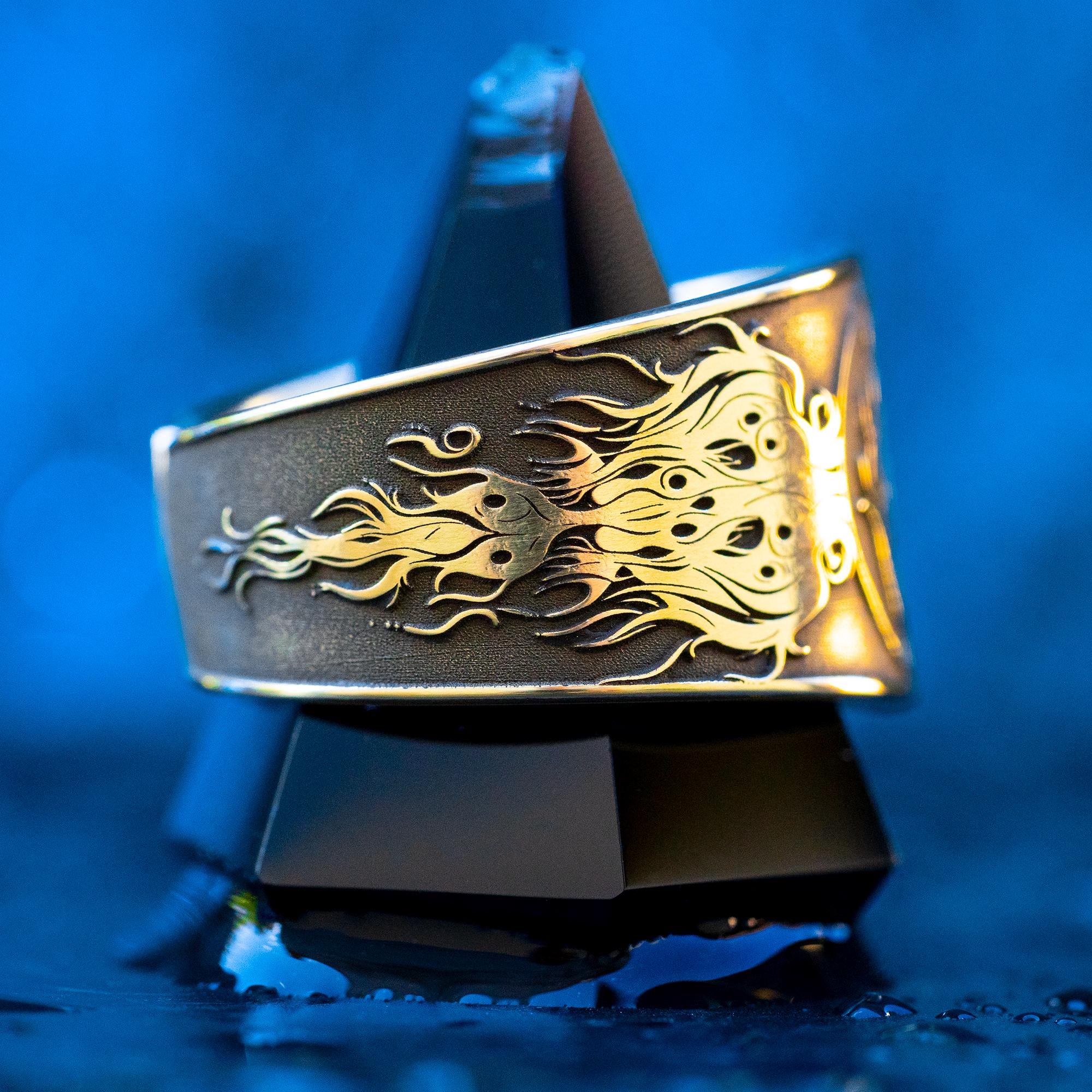 Alchemical Fire Symbol Brass Ring: Wiccan Esoteric Jewelry