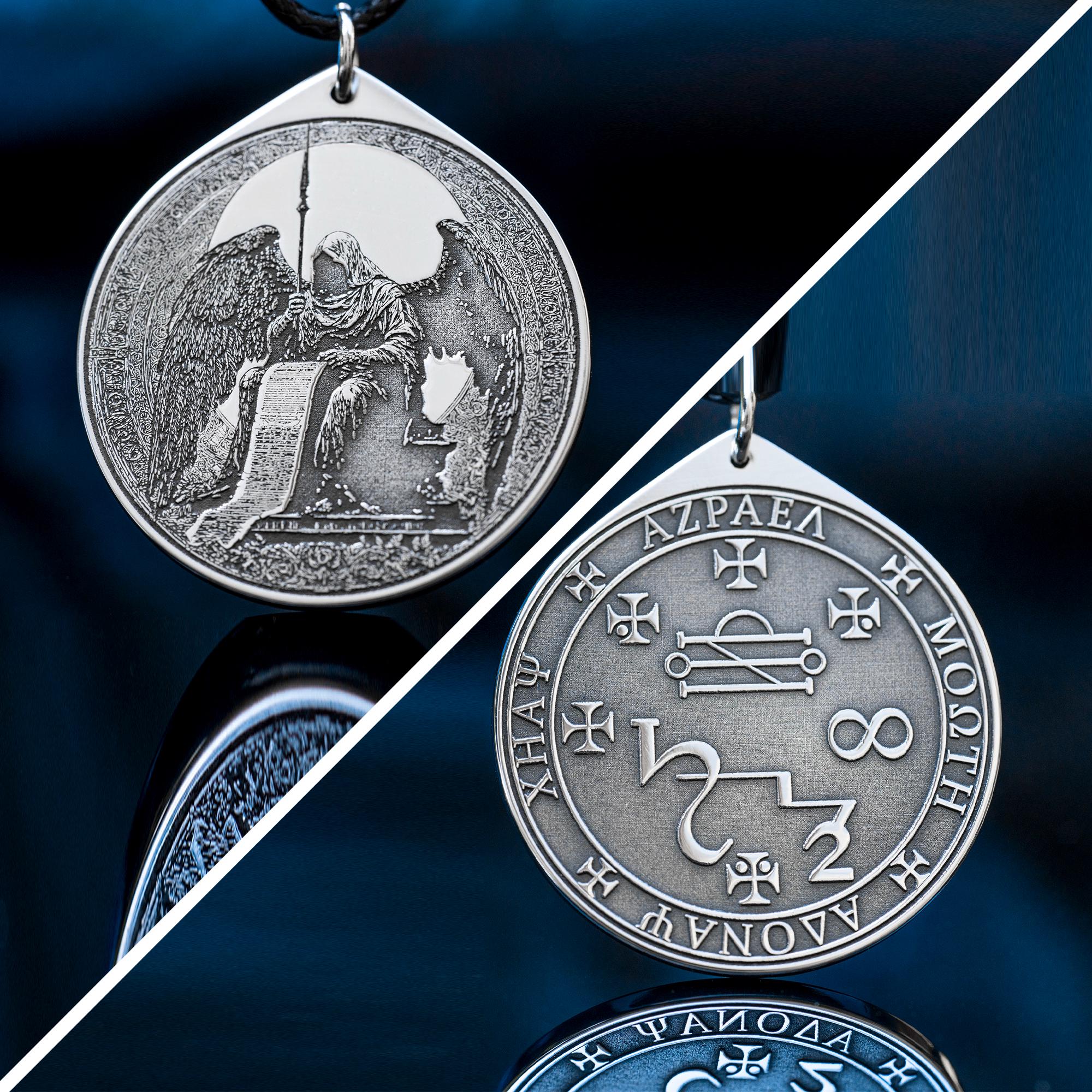 Azrael Seal Pendant: Archangel of Death and Transition, Goetia Kabbalah Amulet Talisman