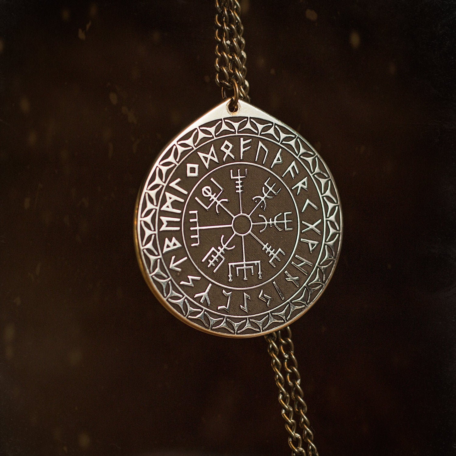 Viking Vegvisir Rune pendant in Wheel of Universe North Celtic amulet Elder Futhark talisman occult magic
