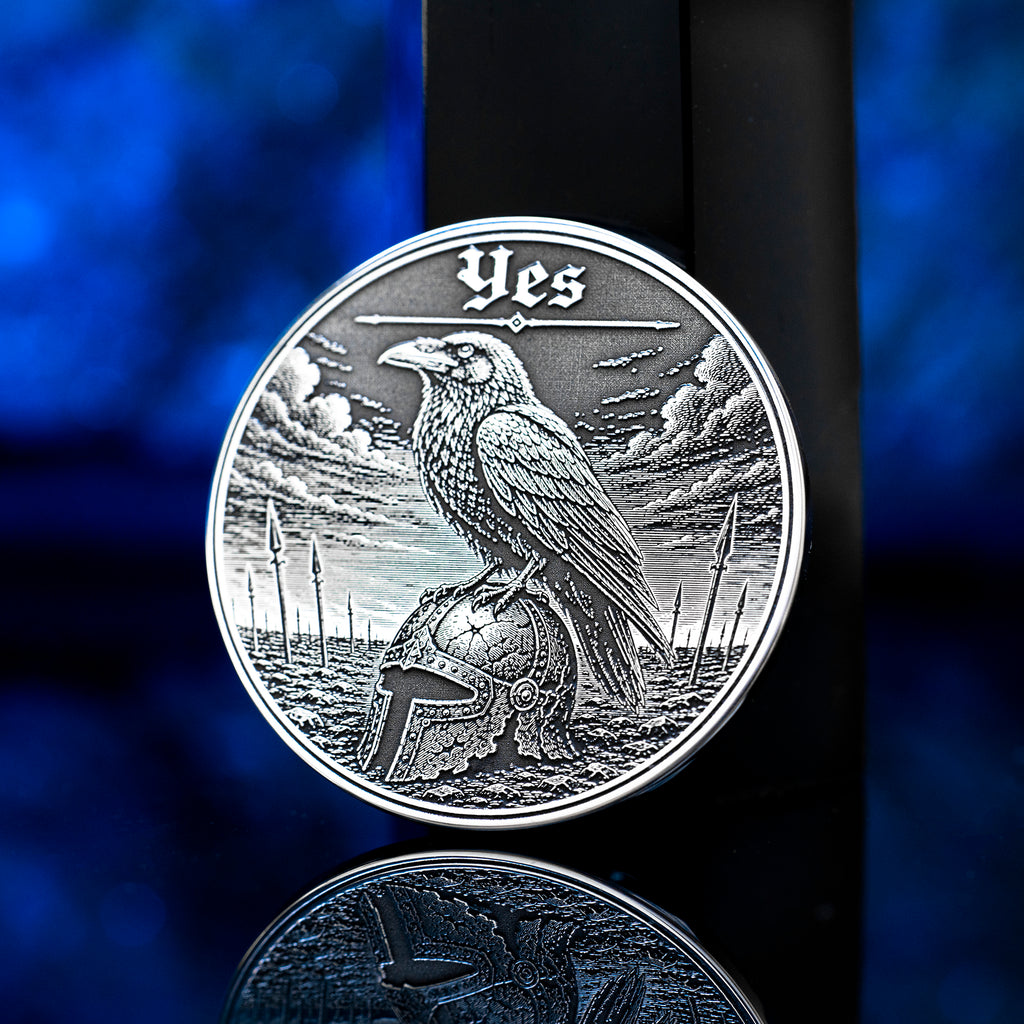 Raven Decision Coin: Yes No Oracle Flip Token, War Fate Talisman Medallion