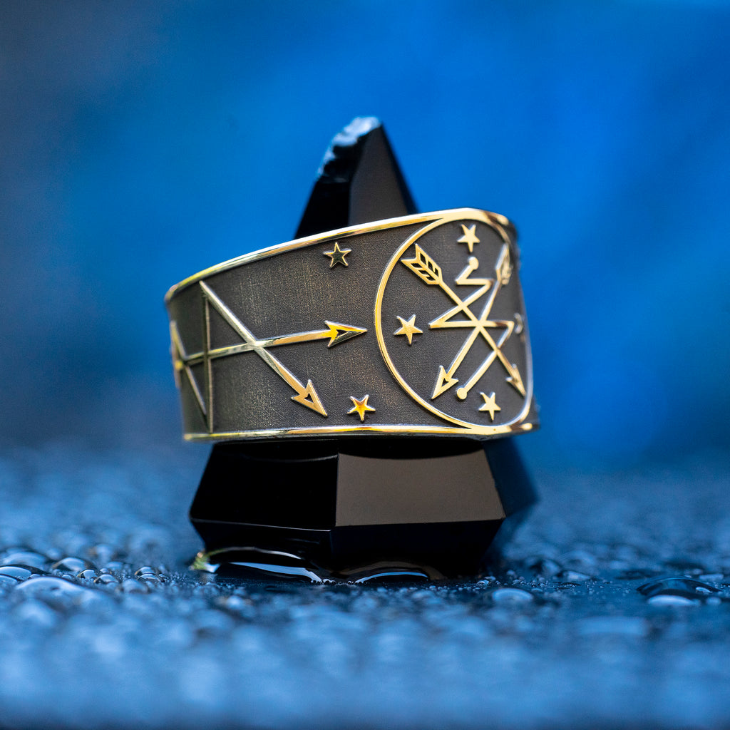 Oya ring inspired by the Yoruba Orisha of storms, wind, lightning, transformation, cemetery gates, ancestors, and fierce warrior protection symbolism
