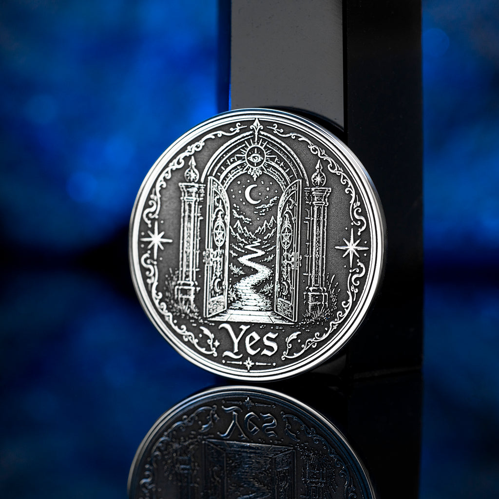 Portal Decision Coin: Yes No Oracle Flip Token, Open Gate Locked Door Talisman