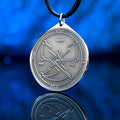 Engraved Fourth Pentacle of Uranus pendant, an esoteric symbol of communication, shared knowledge, collaboration, learning, wisdom, and collective discovery
