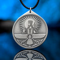 Ahura Mazda pendant with Faravahar style wings, sacred fire and ancient Persian Zoroastrian symbolism
