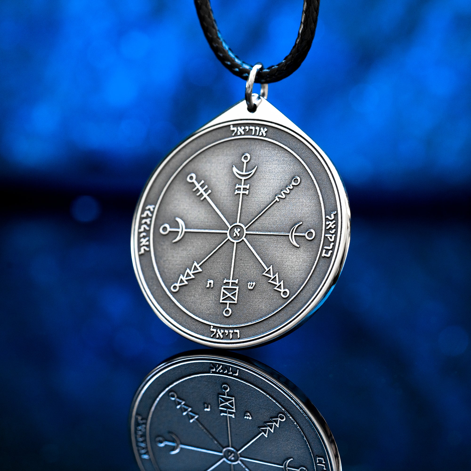 Engraved First Pentacle of Uranus pendant, an original planetary talisman symbolizing awakening, independence, sudden insight, innovation, and freedom from mental stagnation