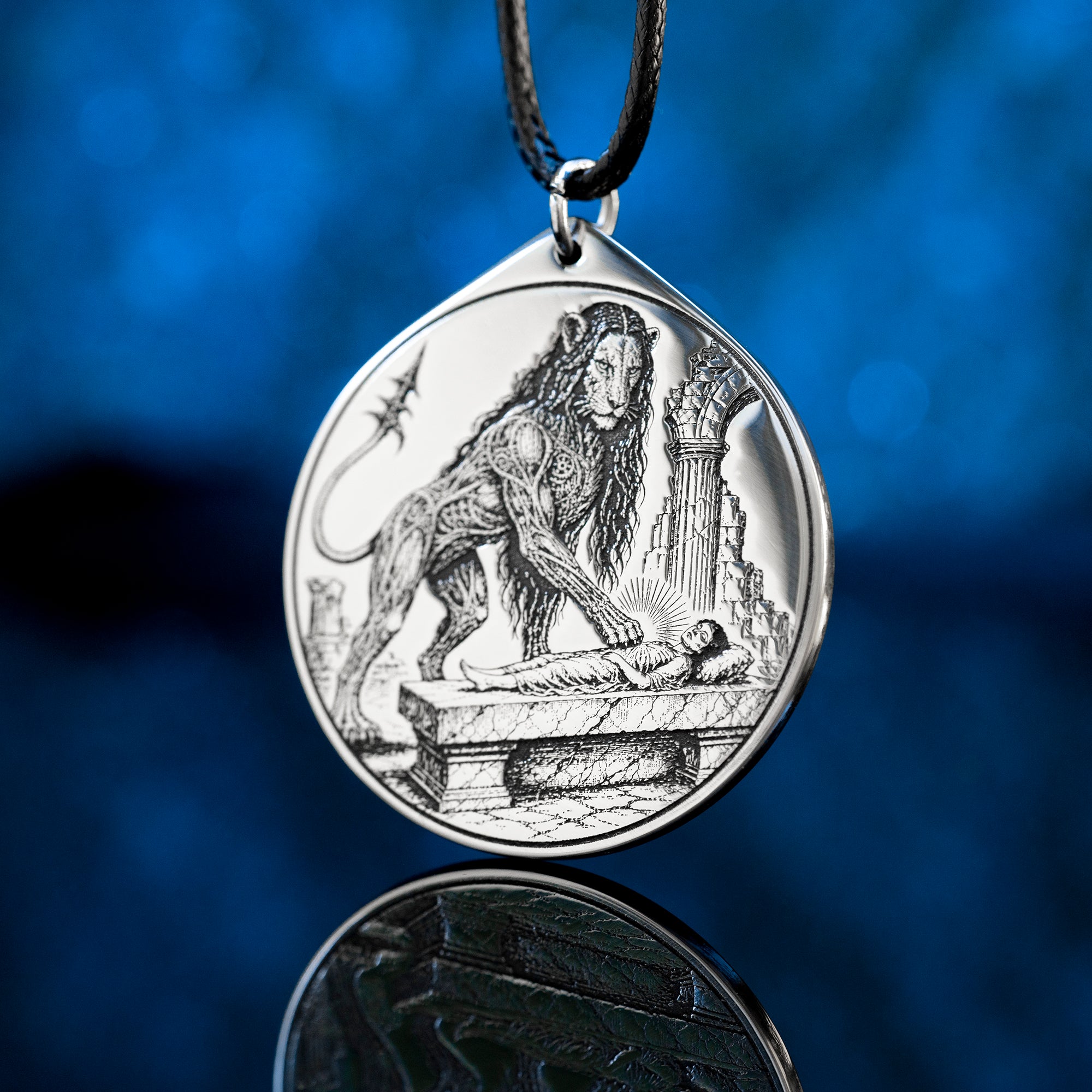 Marbas seal pendant with engraved Ars Goetia sigil associated with healing symbolism, secrets, and mechanical arts.