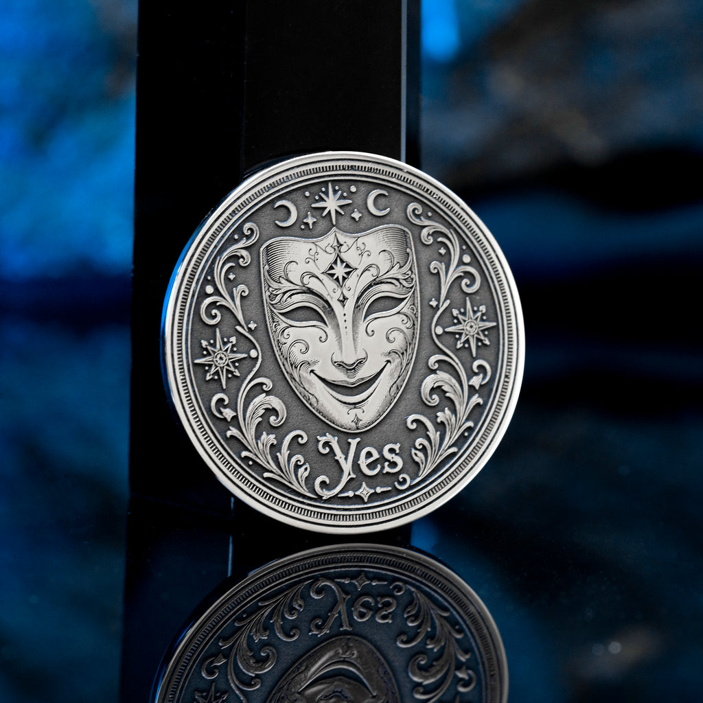 Theater Mask Decision Coin: Yes No Oracle Flip Token, Comedy Tragedy Talisman