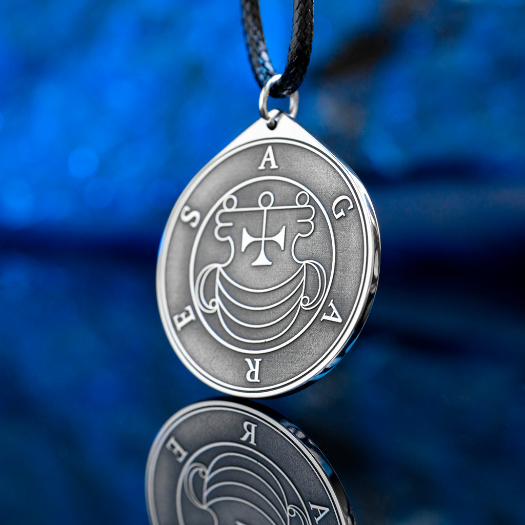 Double-sided Agares pendant with Ars Goetia seal on one side and Agares portrait on the other