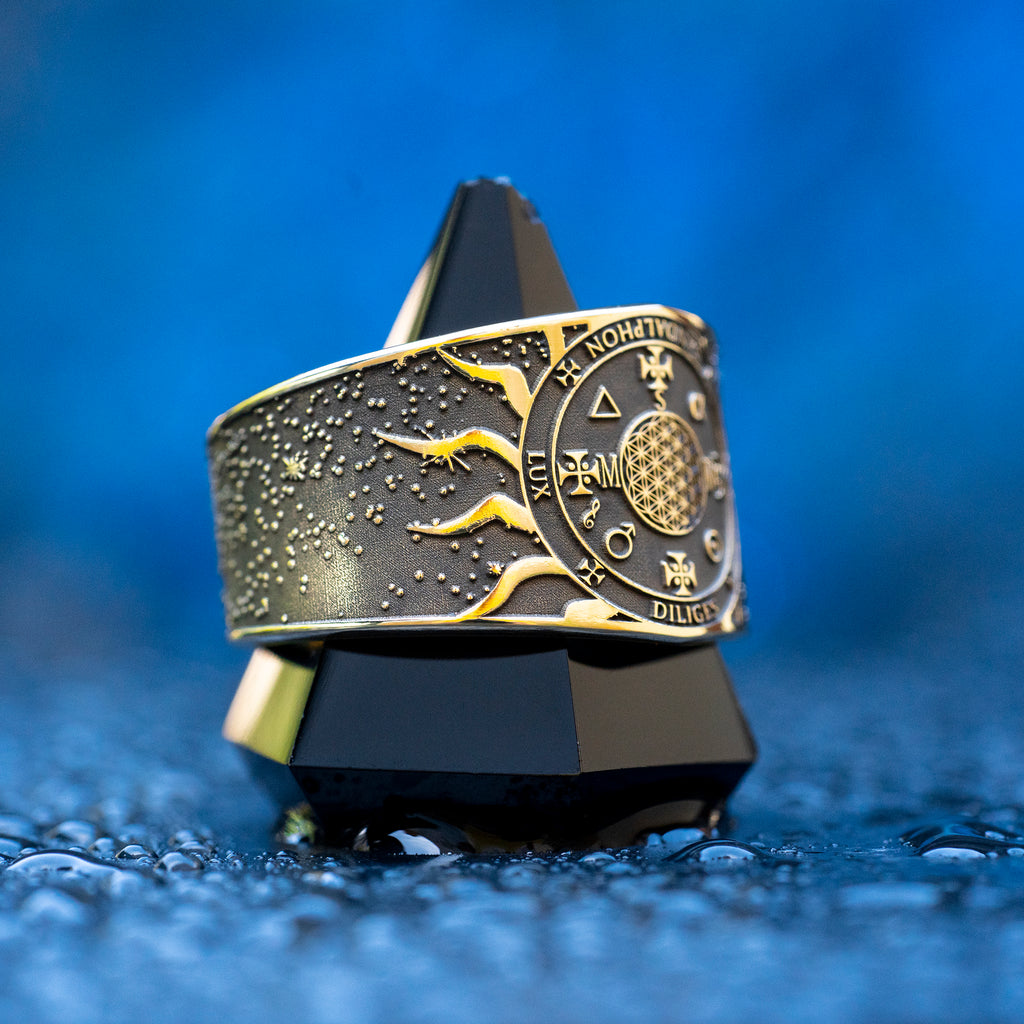 Sandalphon ring inspired by the angel of prayer, sacred music, divine connection, spiritual guidance, Kabbalah symbolism, and the bridge between earth and heaven.