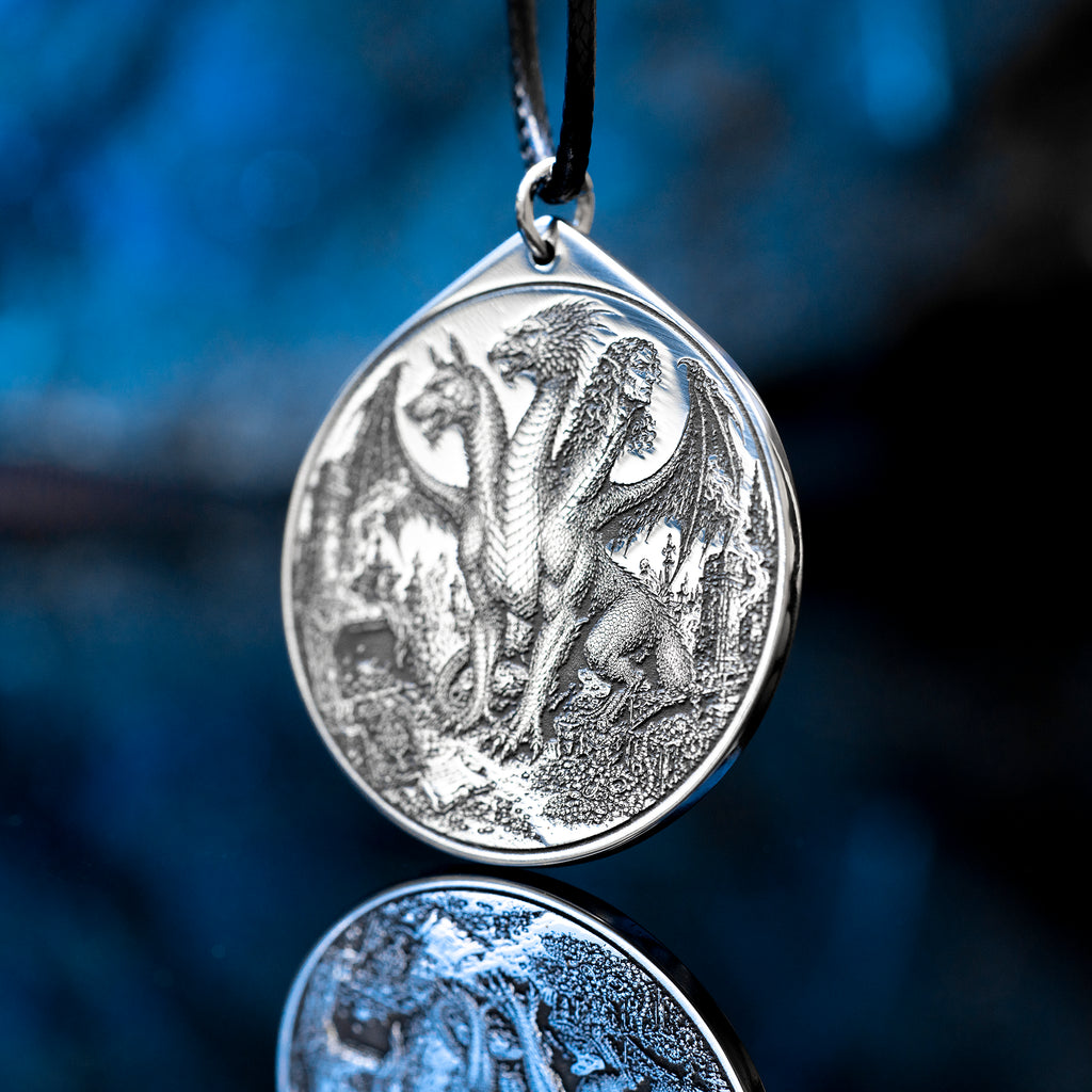 Bune seal pendant with Goetia demon sigil engraved on a dark occult amulet necklace