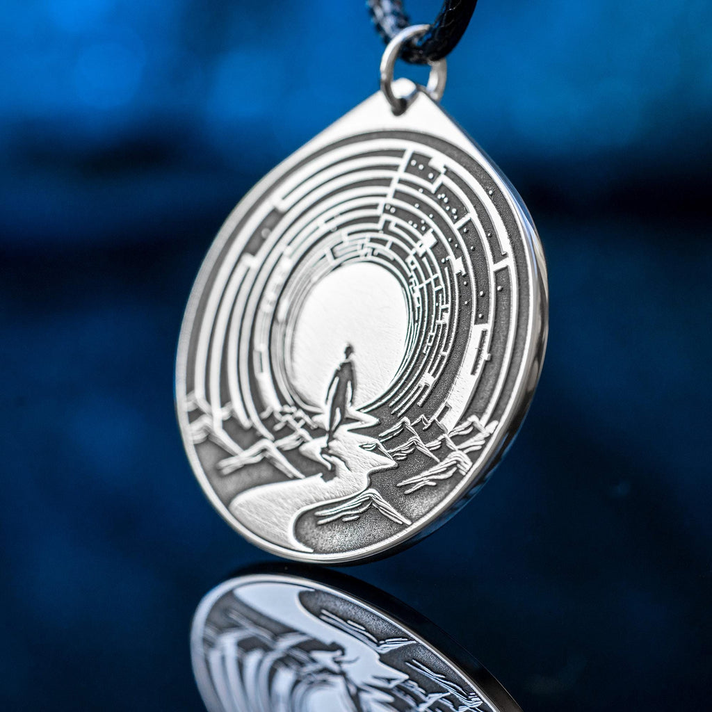 Labyrinth of Life Stainless Steel Amulet Pendant: Kabbalah Occult Talisman