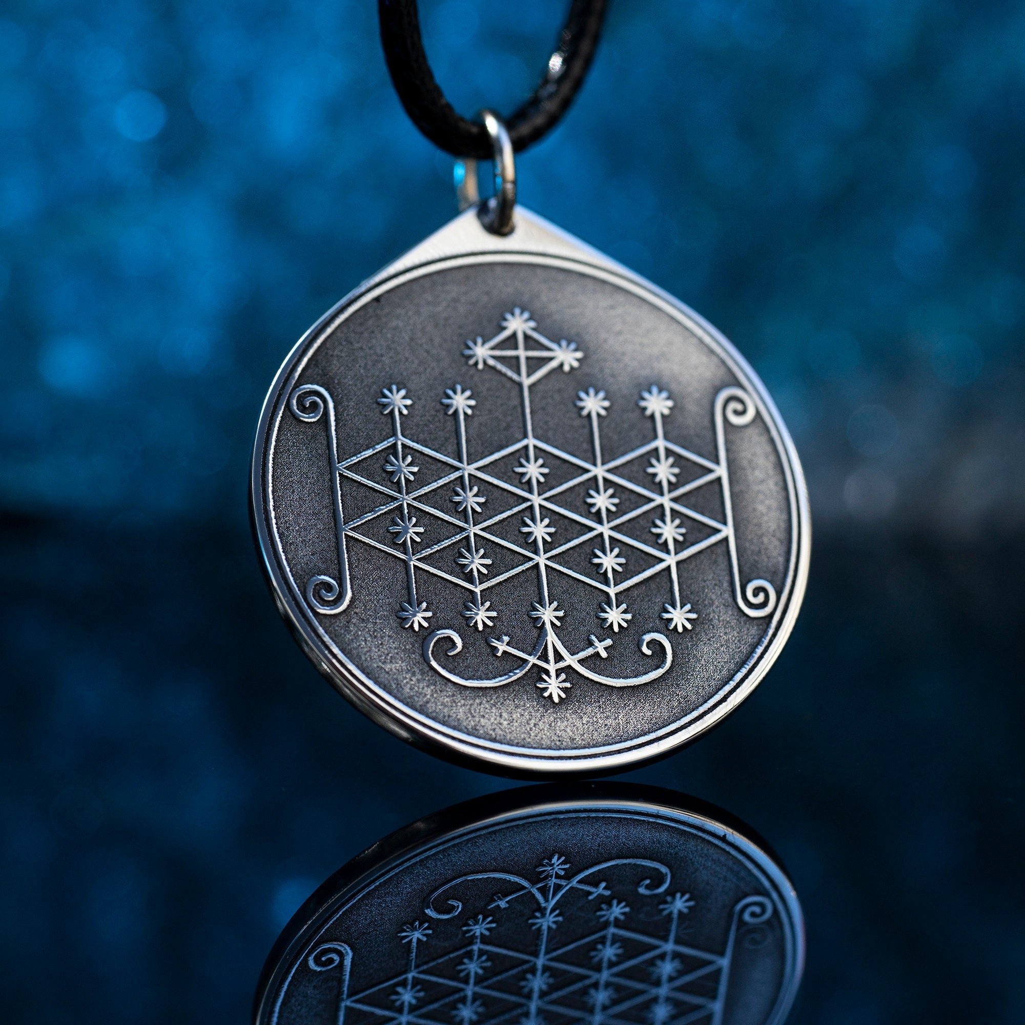 Ogoun Veve Pendant: God of Iron Amulet, Vodou Spirit Seal