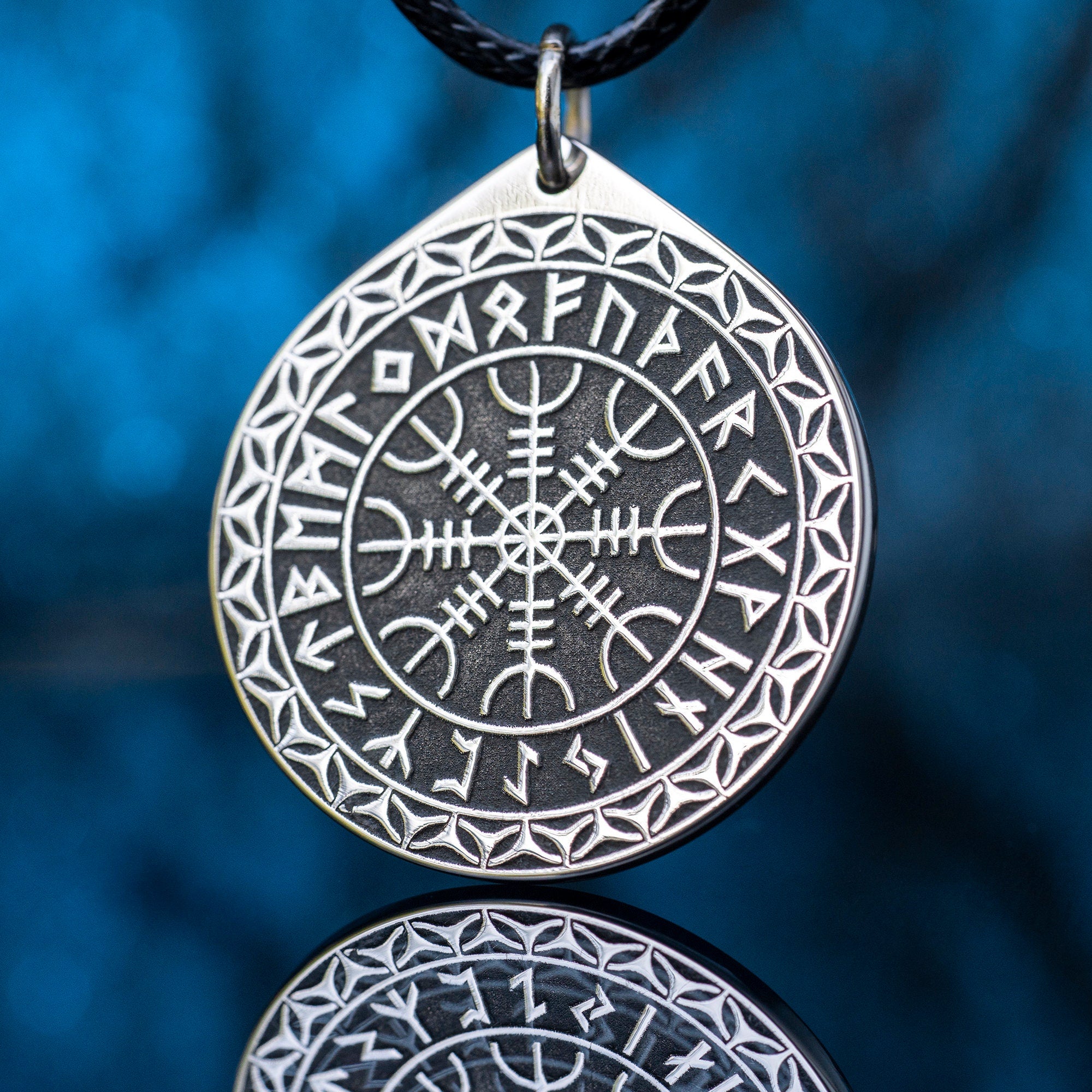 Viking The Helm of Awe Rune pendant in Wheel of Universe North Celtic amulet Elder Futhark talisman pagan occult magic