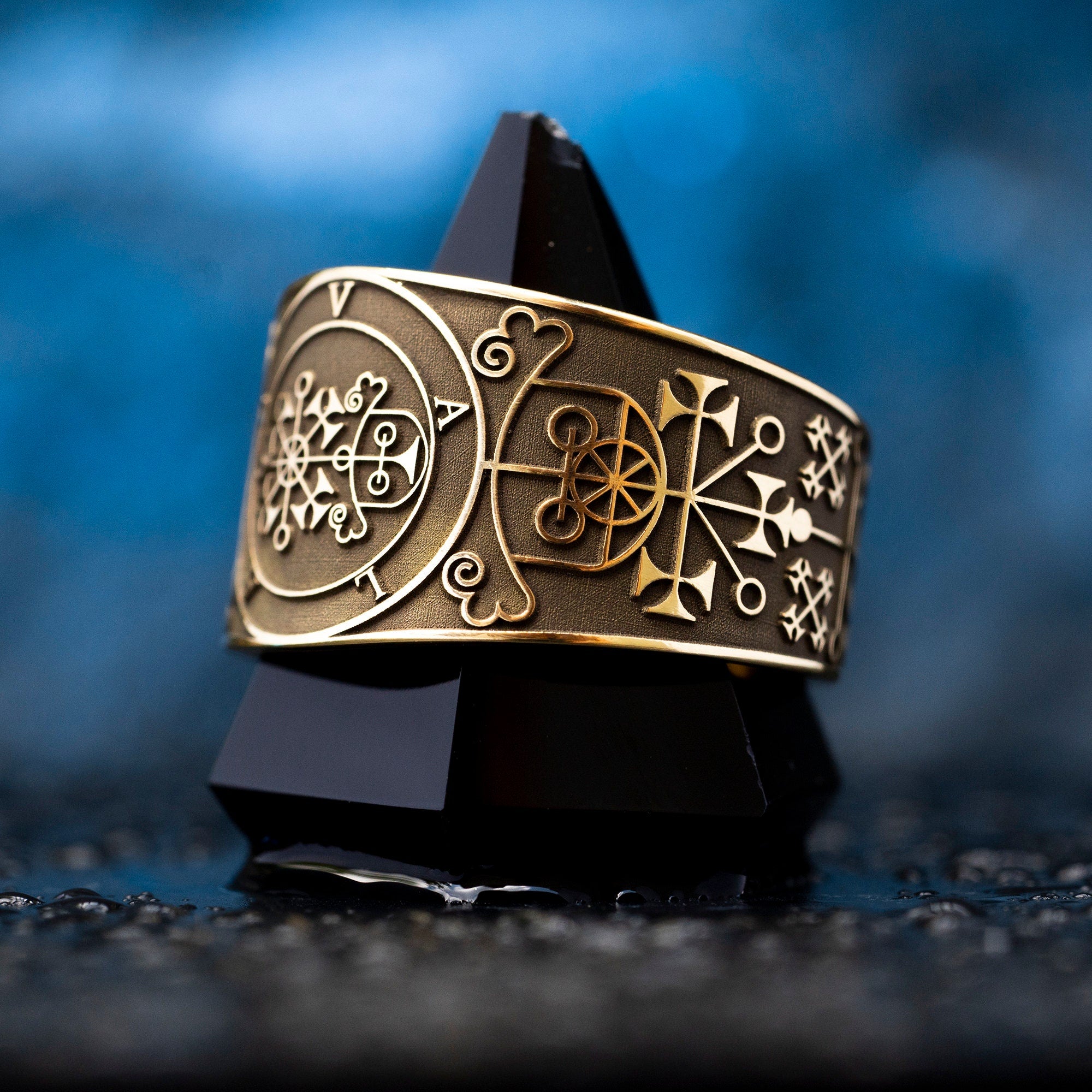 Valac Seal Ring: Brass Occult Ring, Adjustable Size