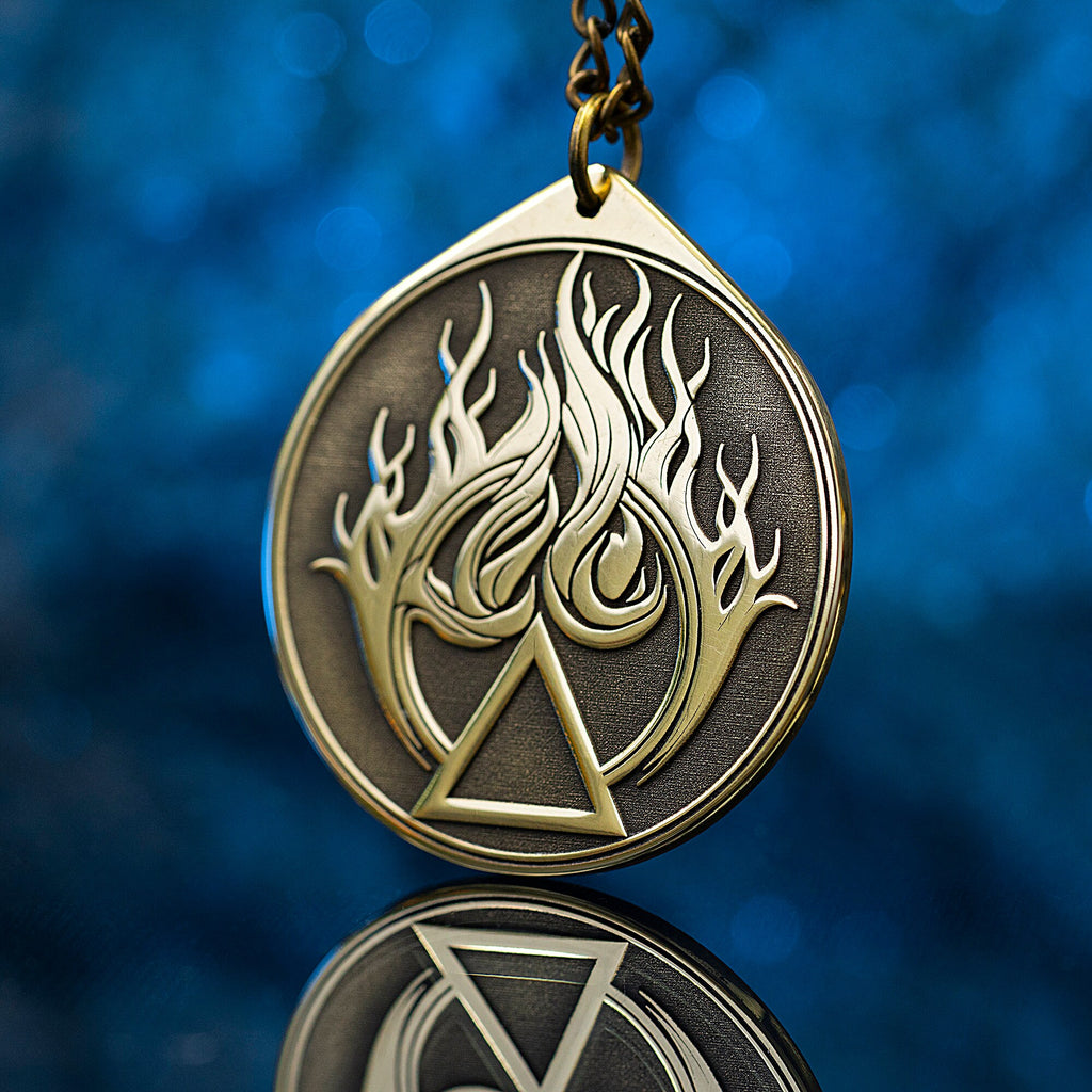 Fire Element Brass Pendant: Alchemy Kabbalah Amulet