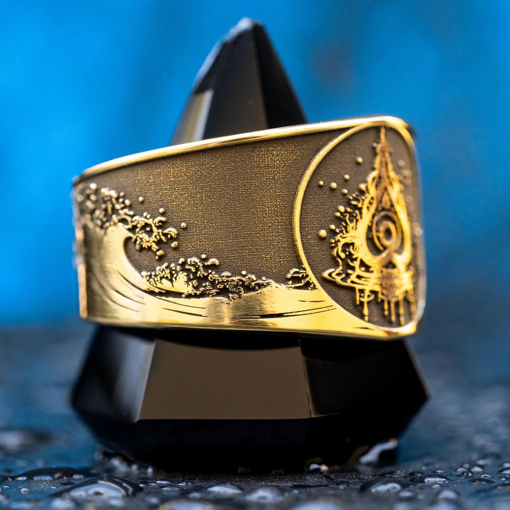 Alchemical Water Symbol Brass Ring: Intuition, Healing Talisman