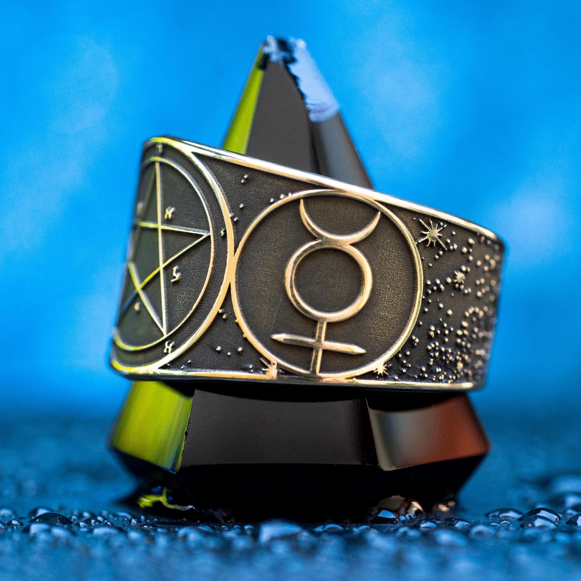 Goetia First Pentacle of Mercury Ring: Planetary Seal Amulet