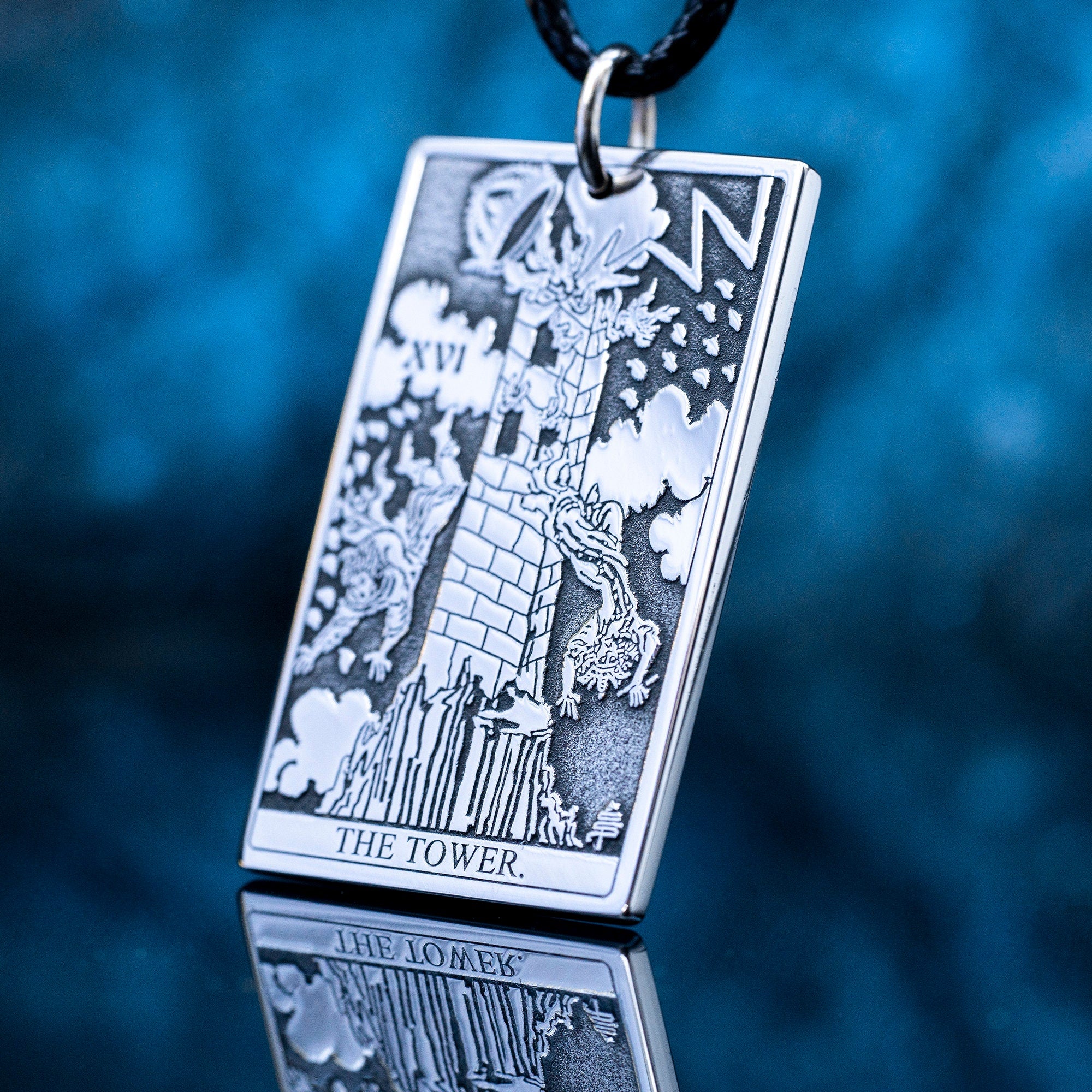 The Tower Tarot Card Pendant: Major Arcana Occult Talisman Amulet