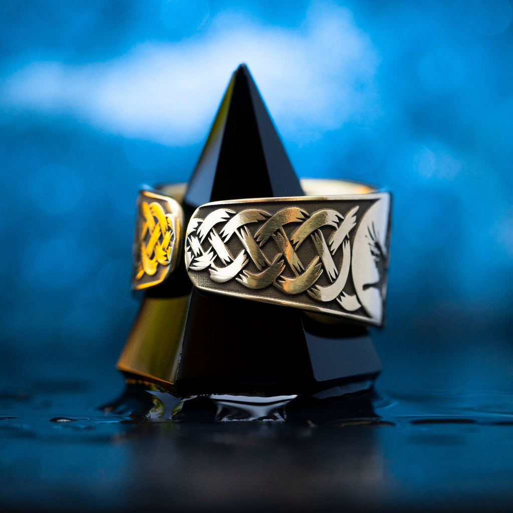 Rune Ring Huginn and Muninn viking ring North Celtic amulet talisman occult magic adjustable ring
