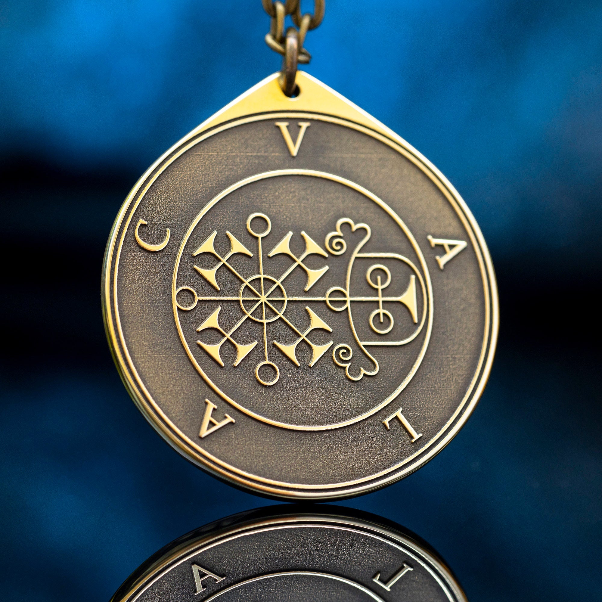 Valac Seal Pendant: Brass Amulet, Kabbalah Occult Talisman