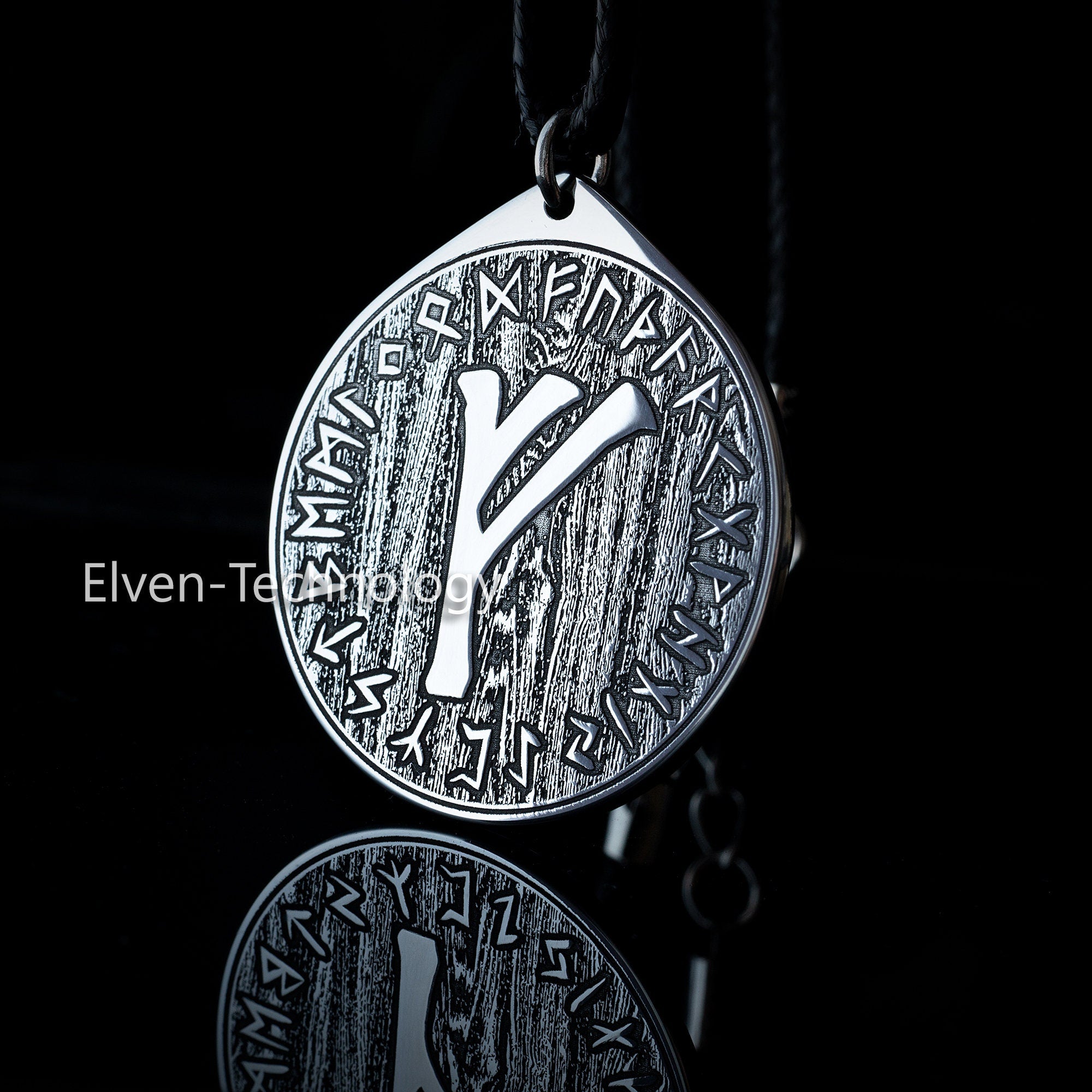 Viking Wealth Fehu Rune pendant in Wheel of Universe North Celtic amulet Elder Futhark
