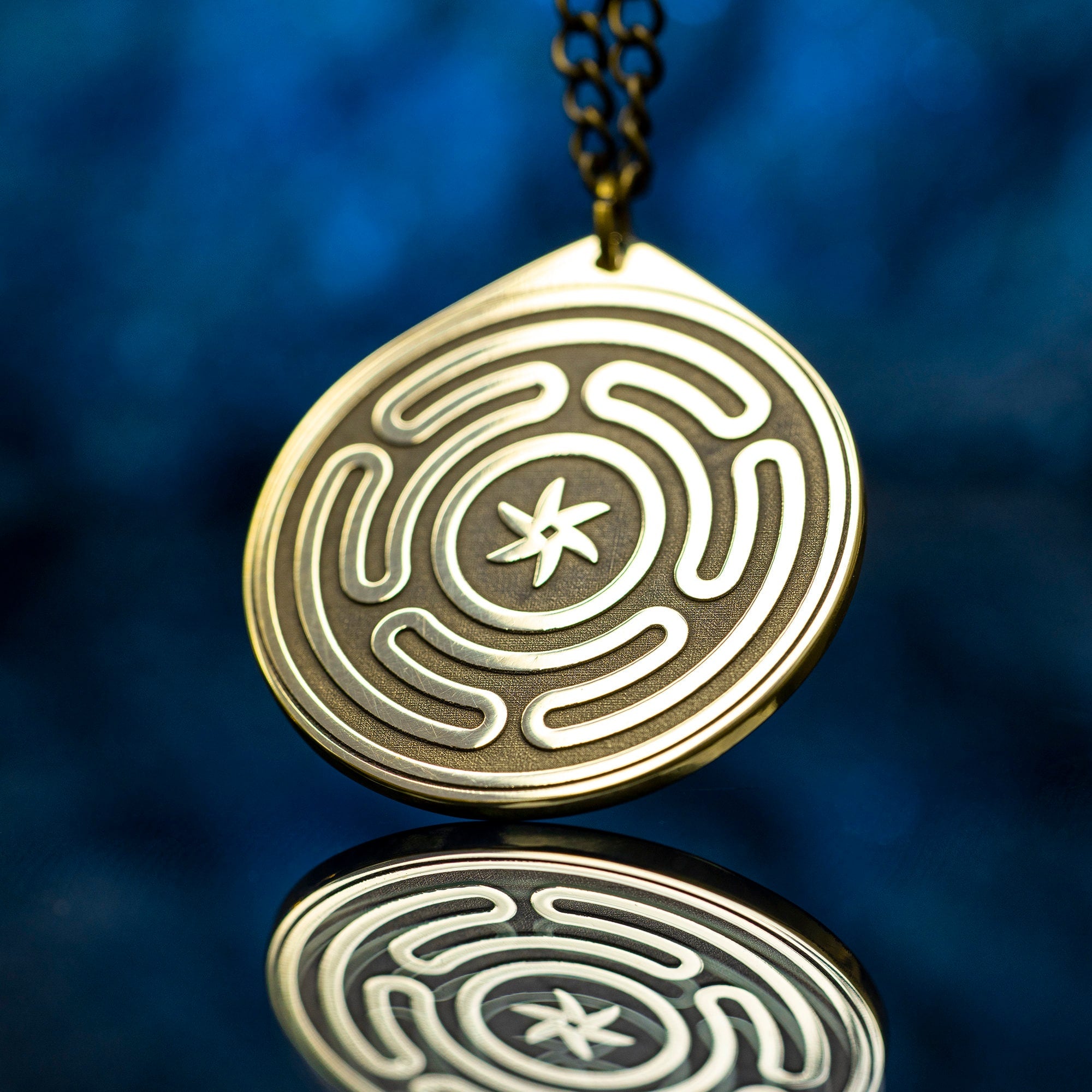 Hecate Wheel Pendant: Brass Strophalos Amulet, Moon Goddess Talisman