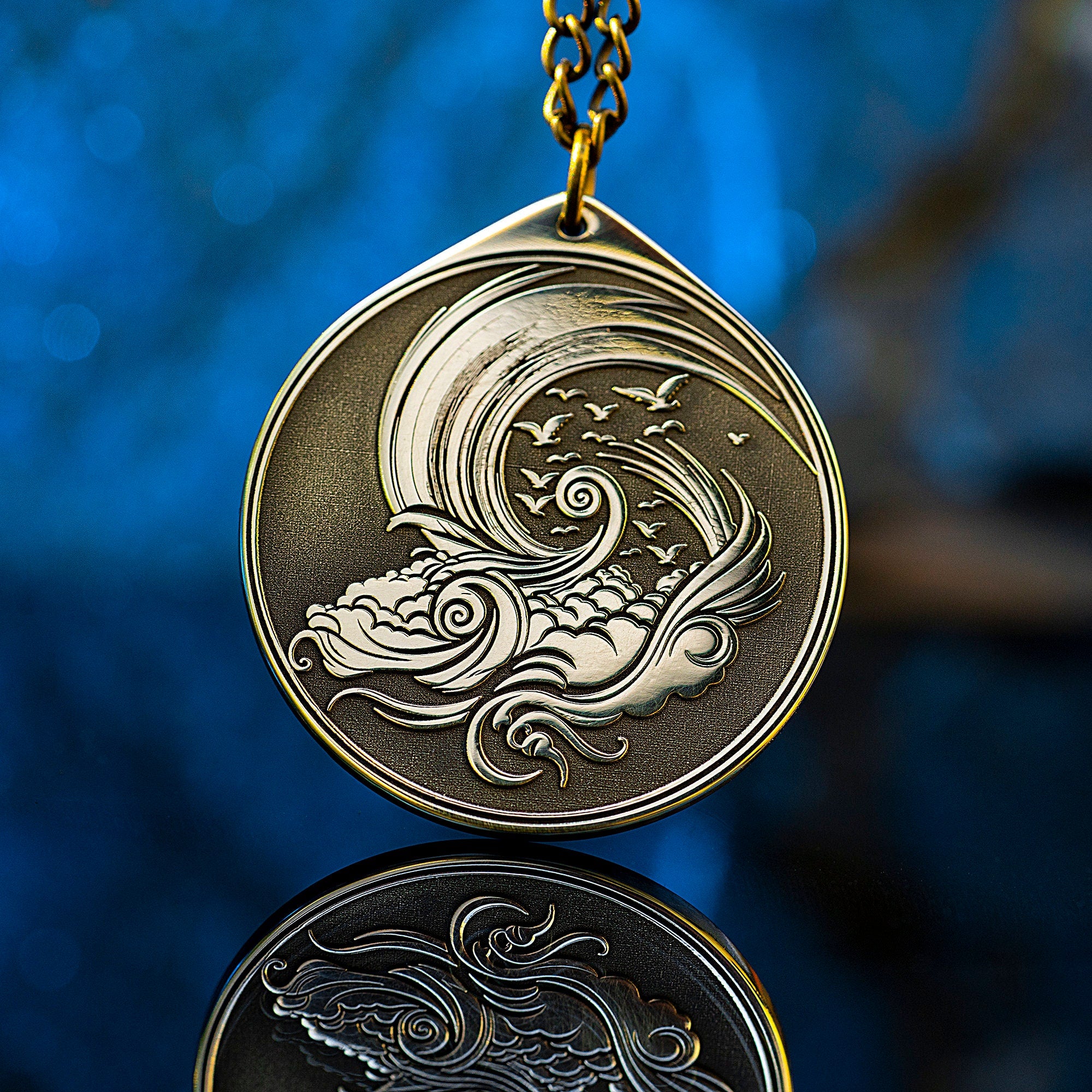 Air Element Brass Pendant: Alchemy Kabbalah Amulet