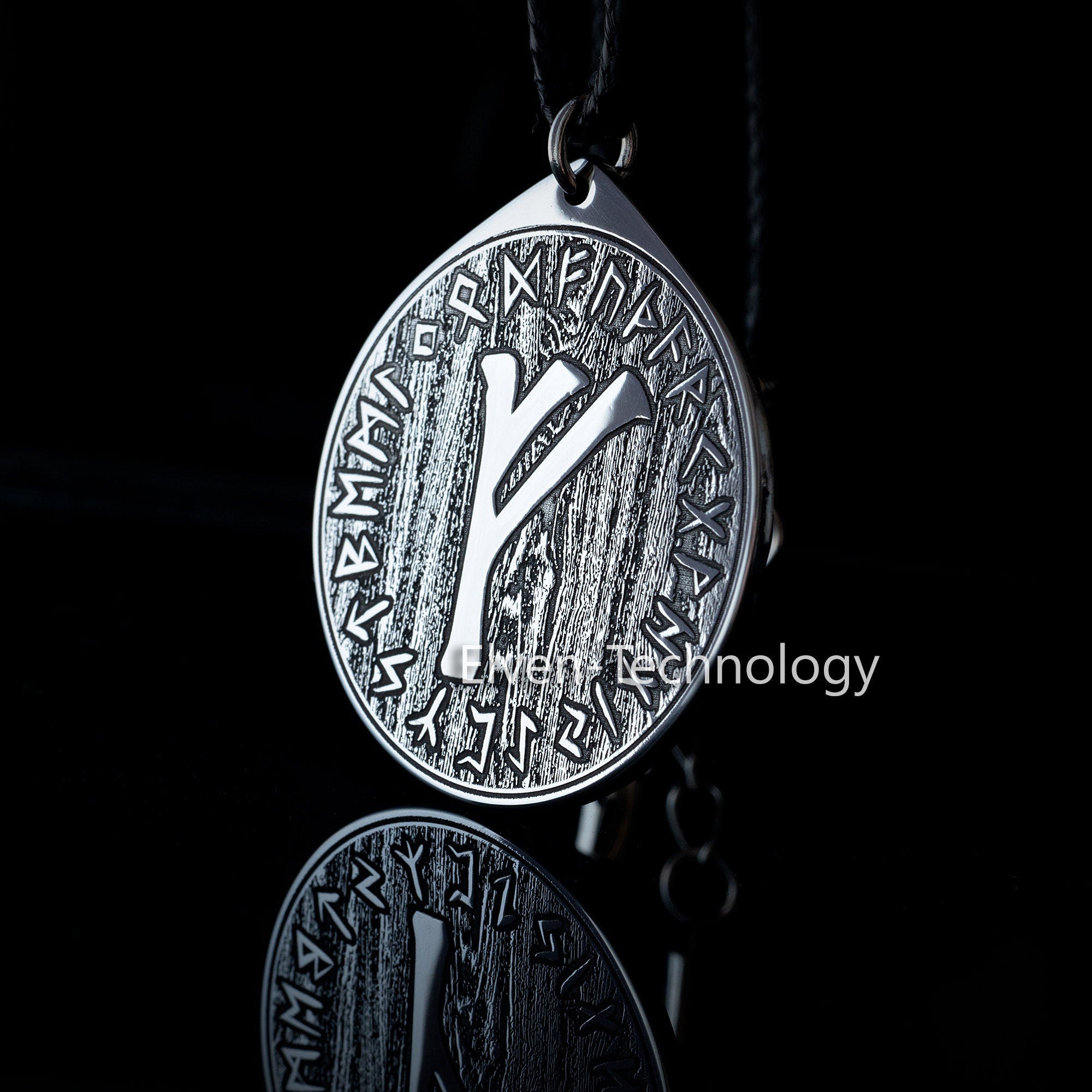 Viking Wealth Fehu Rune pendant in Wheel of Universe North Celtic amulet Elder Futhark
