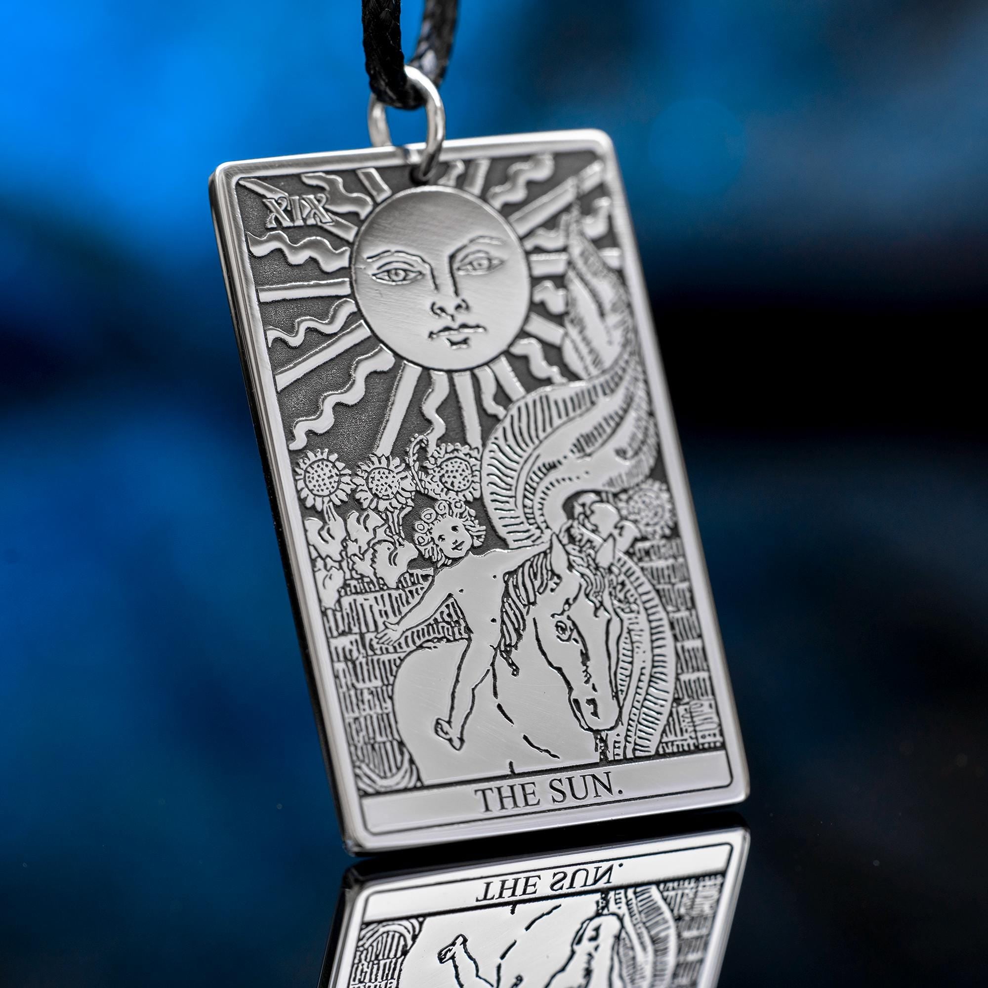 The Sun Tarot Card Pendant: Stainless Steel Occult Amulet