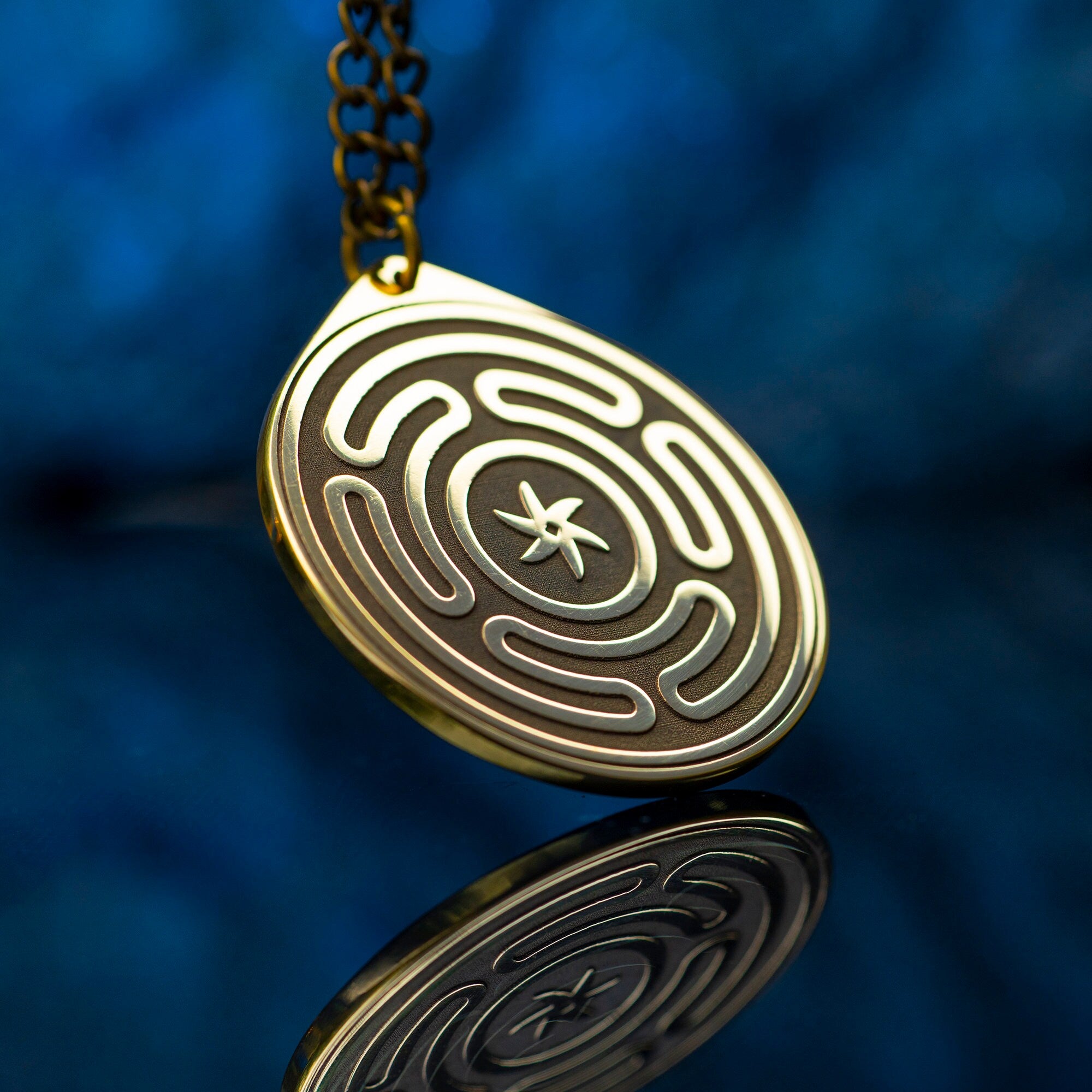 Hecate Wheel Pendant: Brass Strophalos Amulet, Moon Goddess Talisman