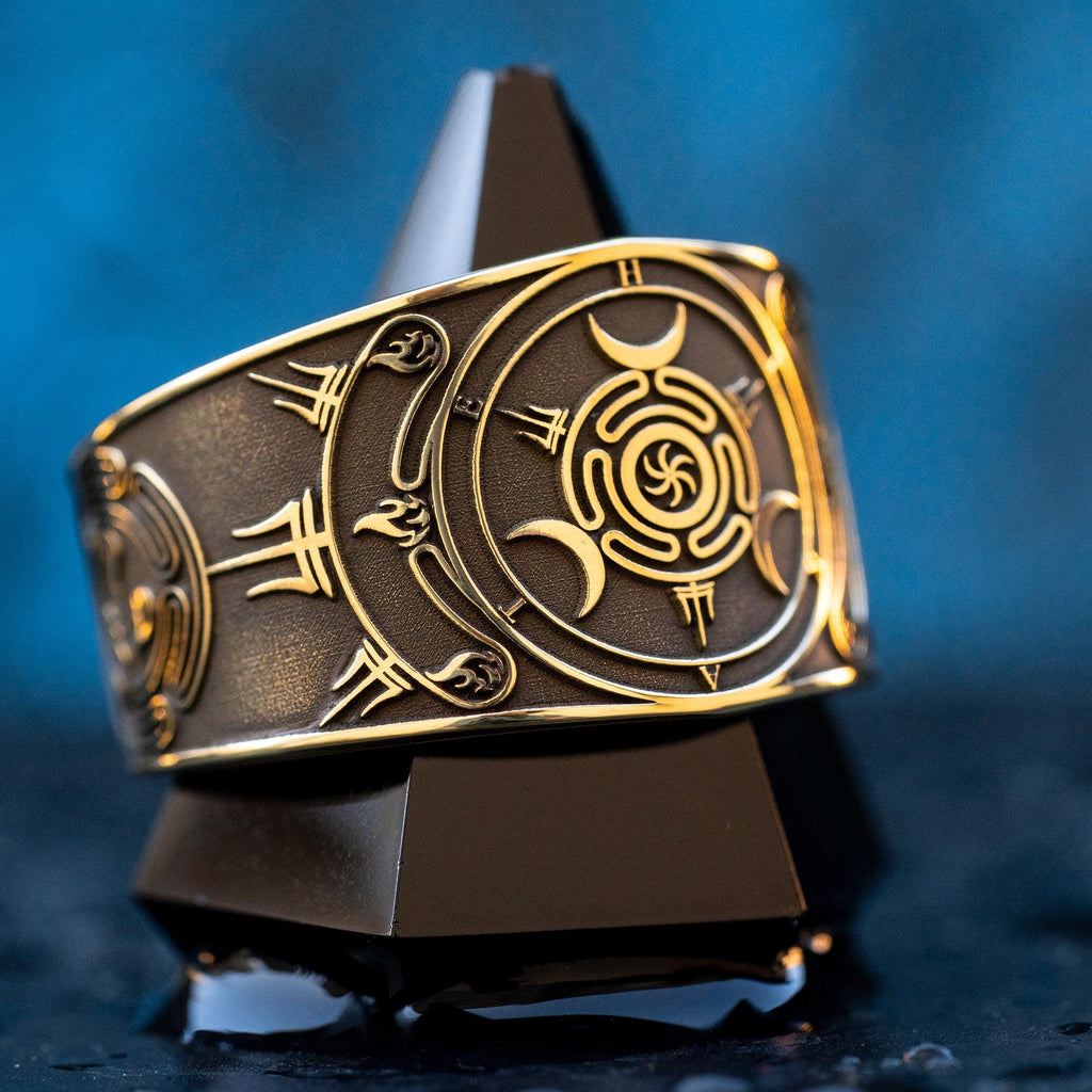 Hecate Wheel Ring: Triple Moon Goddess, Pagan Witchcraft Talisman