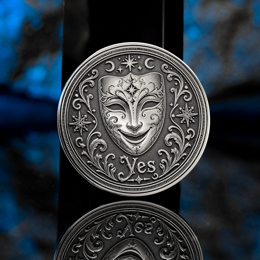 Theater Mask Decision Coin: Yes No Oracle Flip Token, Comedy Tragedy Talisman