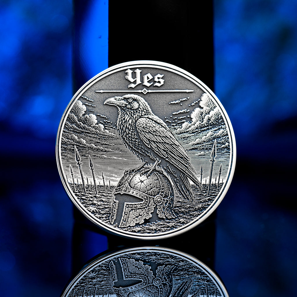 Raven Decision Coin: Yes No Oracle Flip Token, War Fate Talisman Medallion
