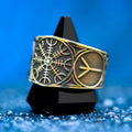 Helm of Awe ring with Ansuz and Algiz runes engraved as a Norse protection talisman