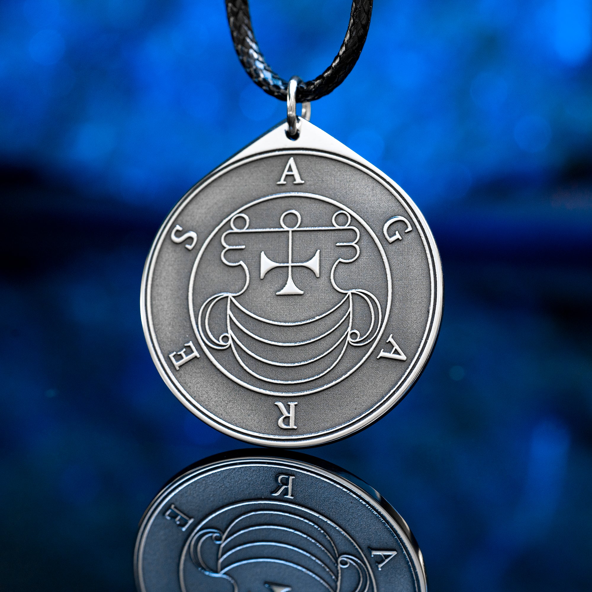 Double-sided Agares pendant with Ars Goetia seal on one side and Agares portrait on the other