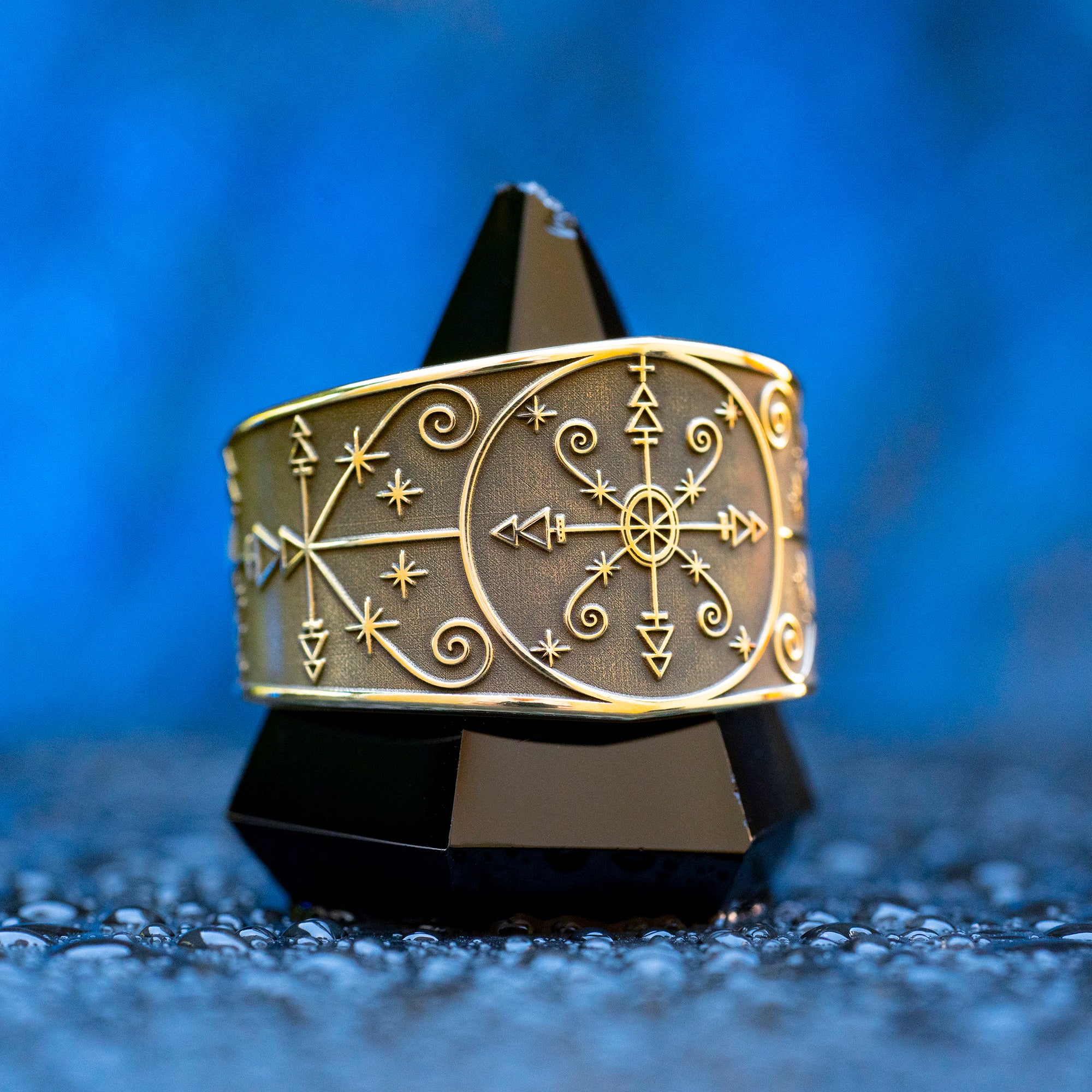 Met Kalfou ring with Vodou veve symbolism of crossroads, night gates, road opening, road closing, and spiritual protection