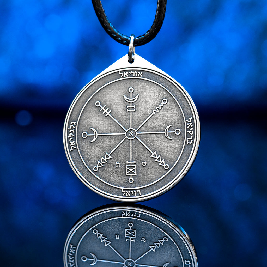 Engraved First Pentacle of Uranus pendant, an original planetary talisman symbolizing awakening, independence, sudden insight, innovation, and freedom from mental stagnation